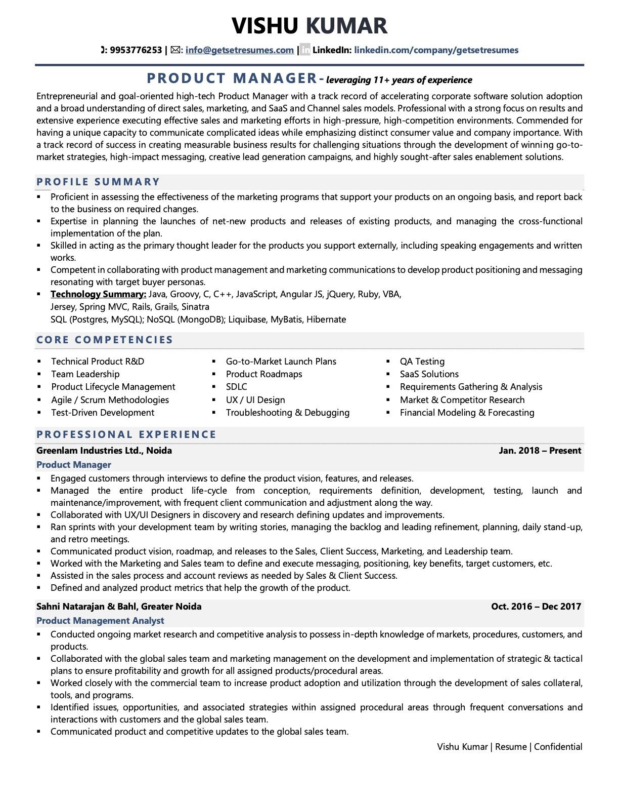 product manager resume writing service