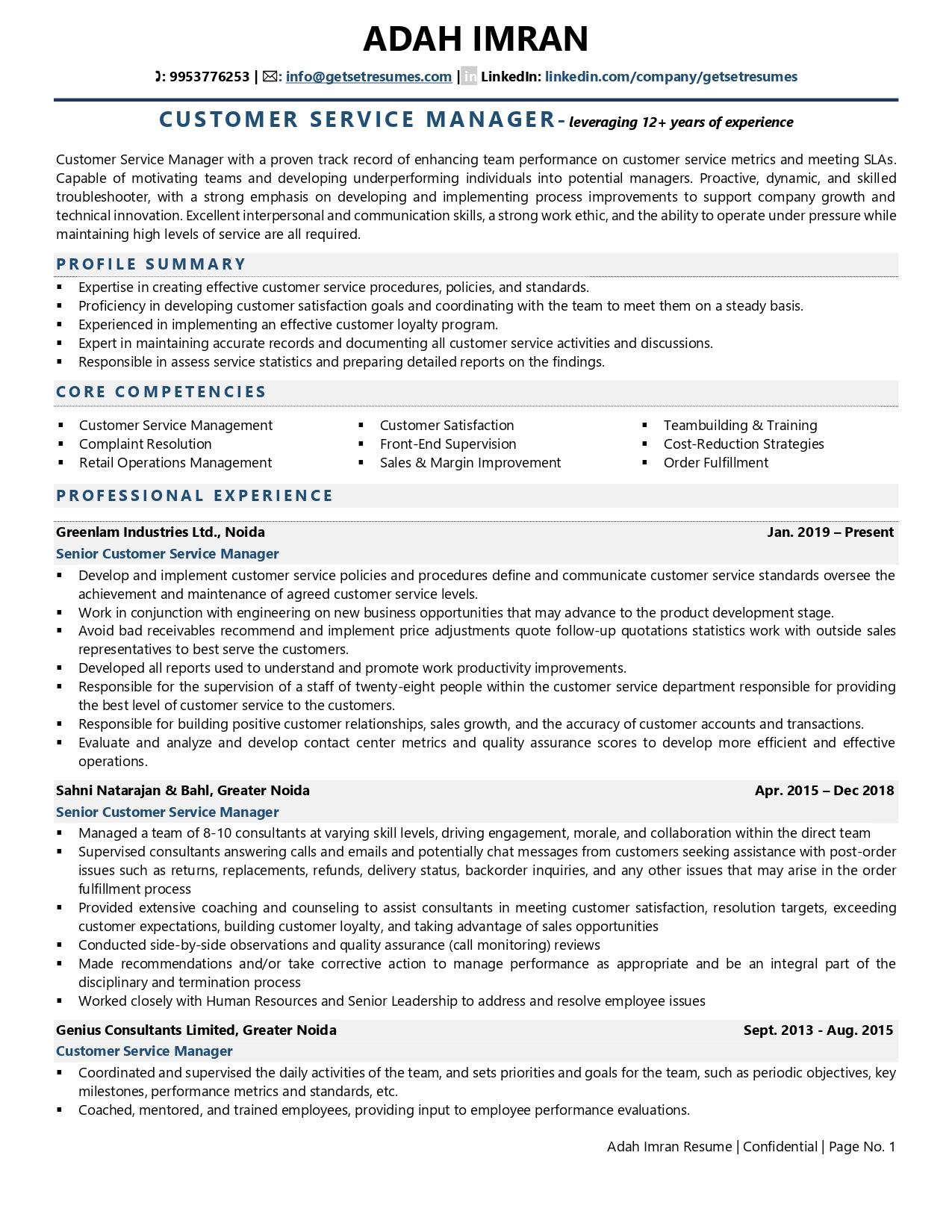 Customer Service Manager Resume Examples Template with Job Winning Tips 