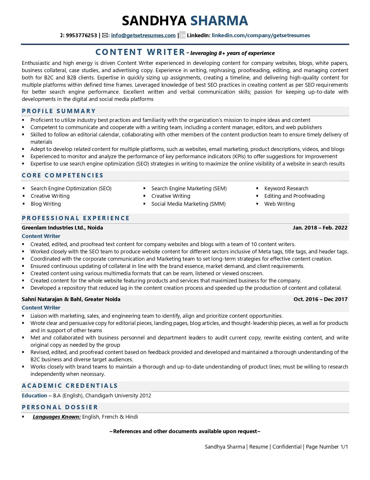 Content Writer Resume Examples Template with Job Winning Tips 