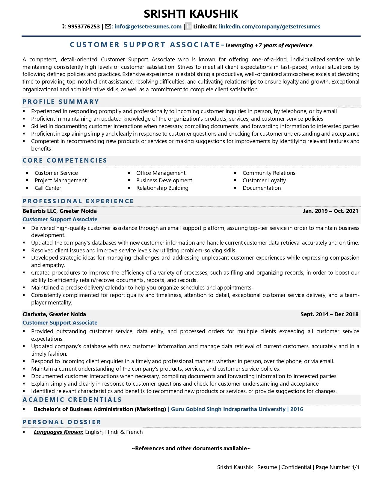 Customer Support Associate - Resume Example & Template