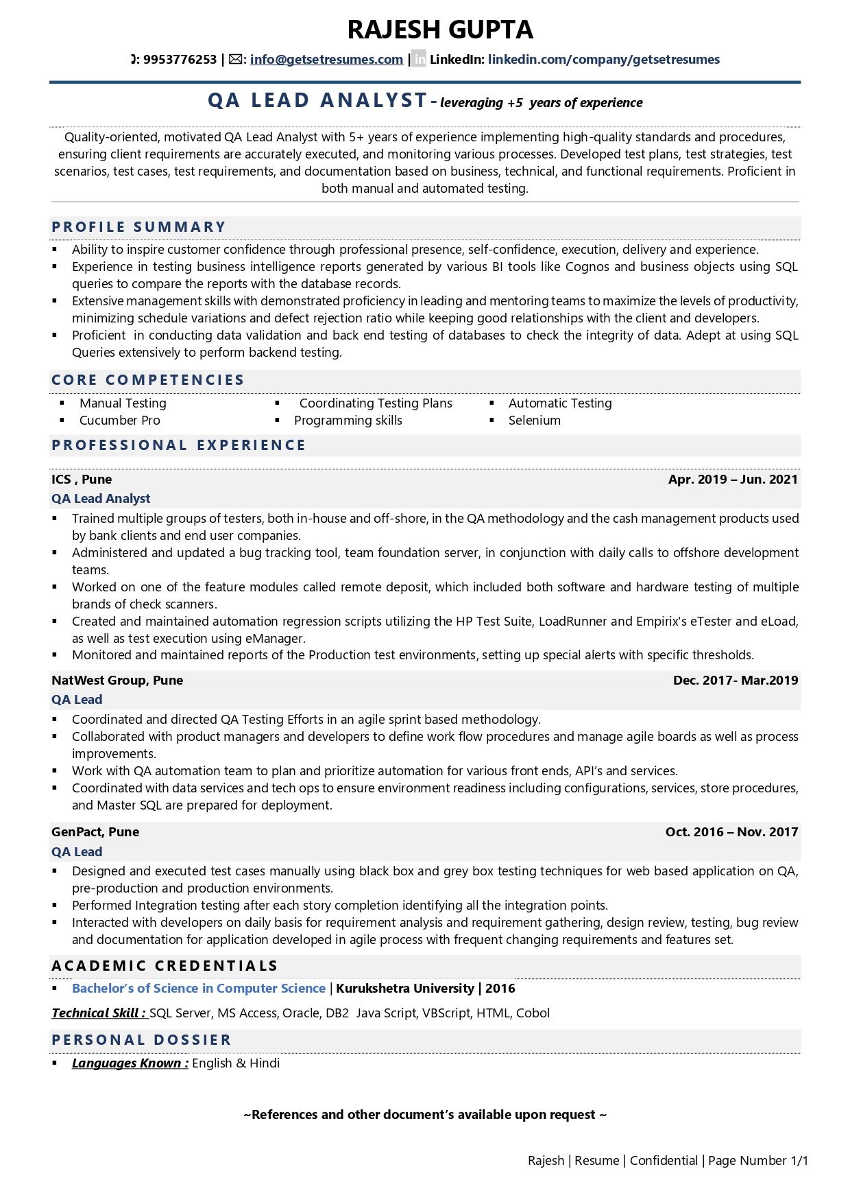 sample resume of software quality assurance analyst
