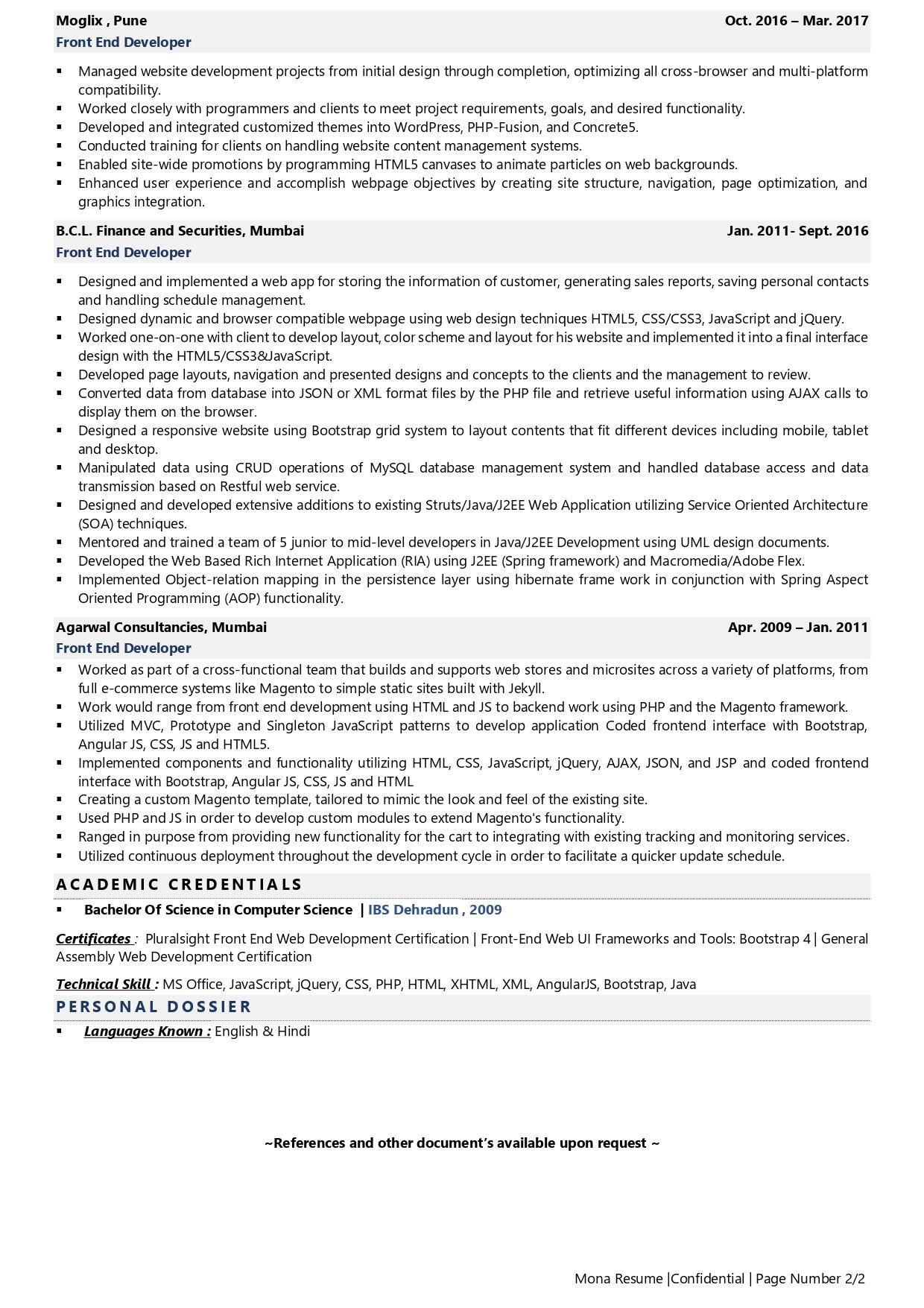 frontend resume