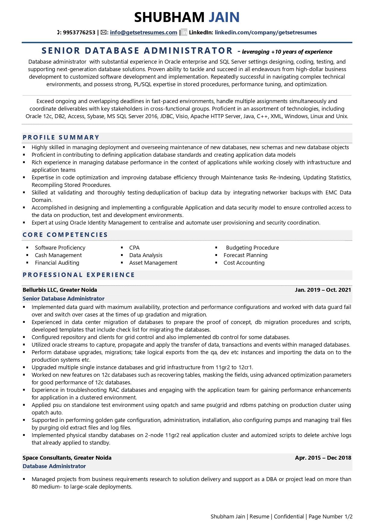 database administrator job description for resume