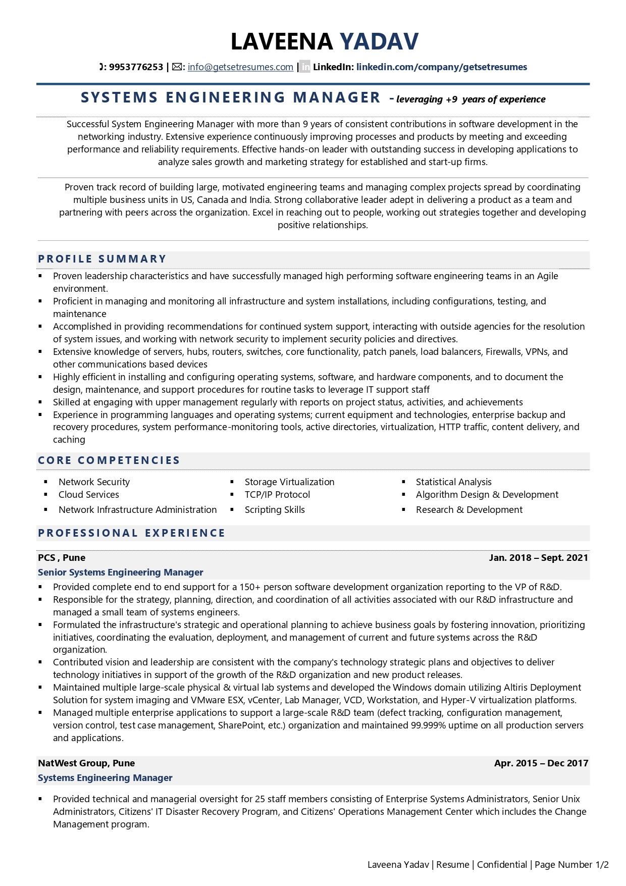 Systems Engineering Manager Resume Examples Template with Job 