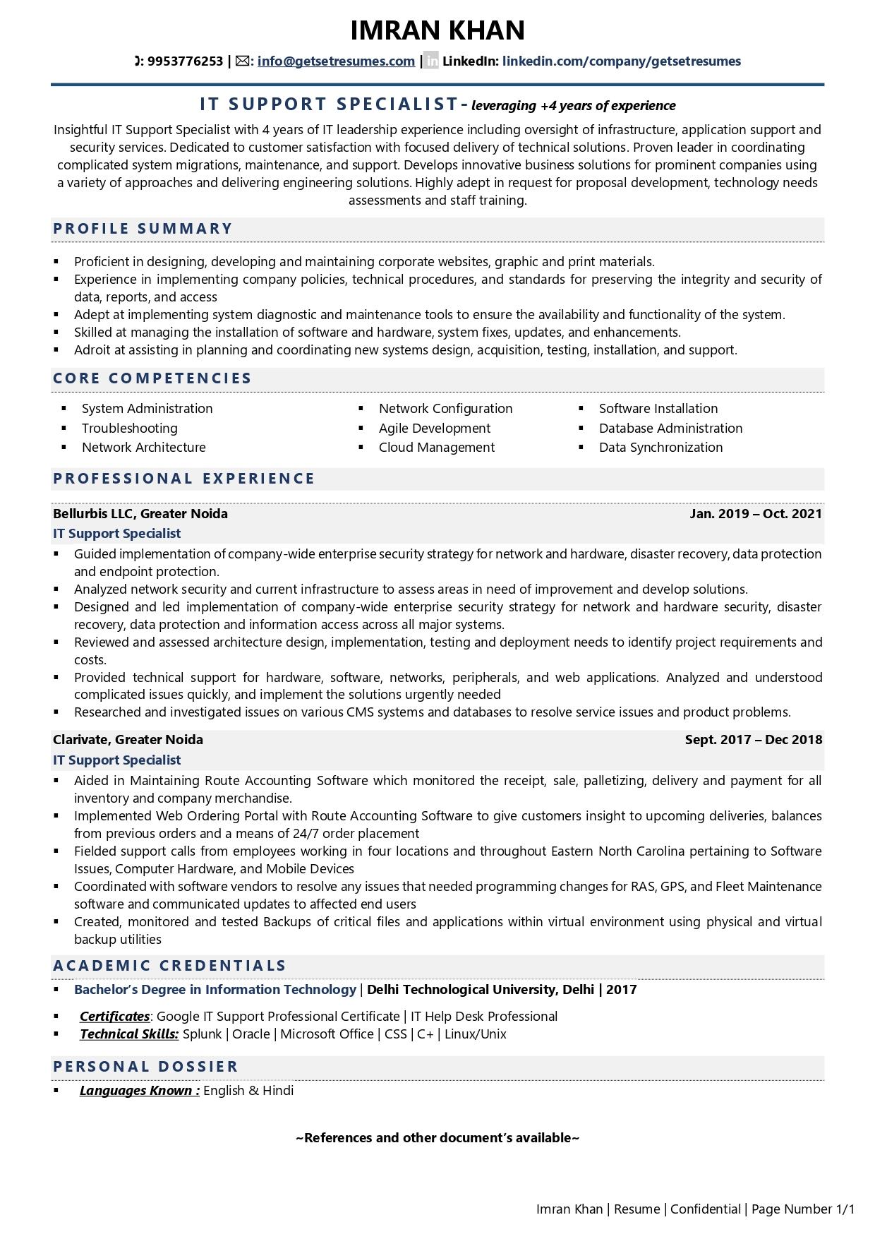 it support skills in resume