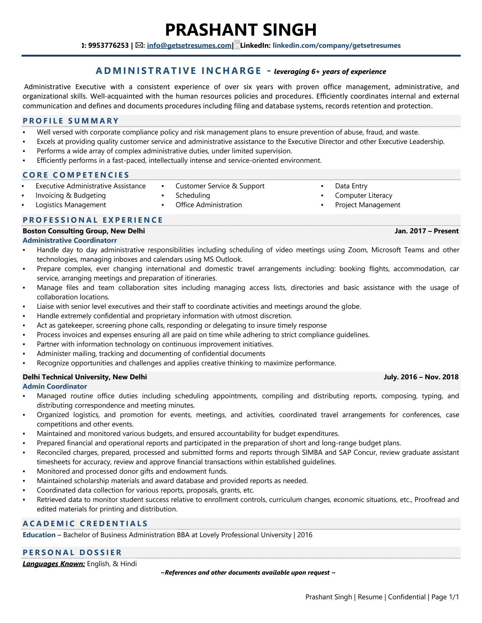 Administrative Incharge Resume Examples Template with Job Winning Tips 