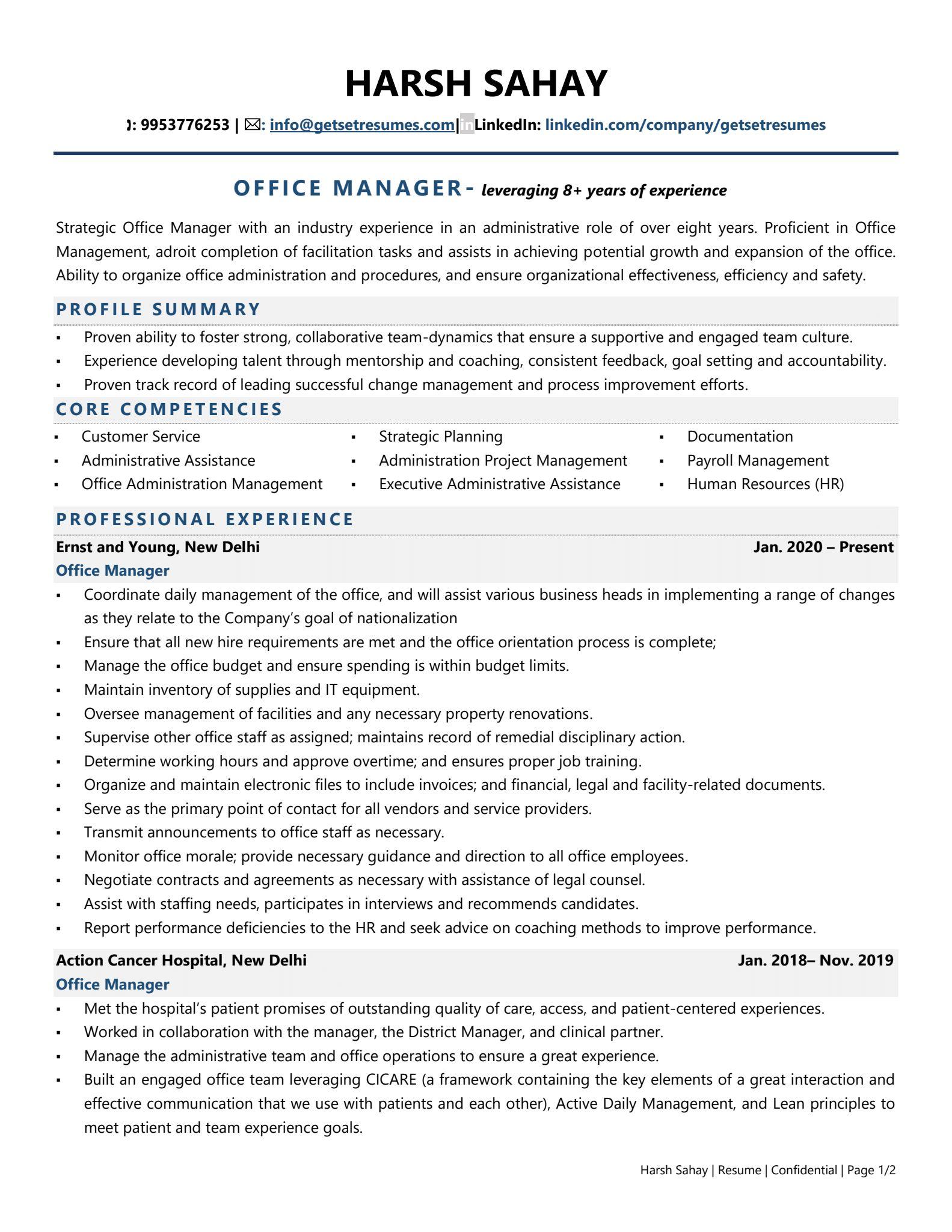 resume for office manager job