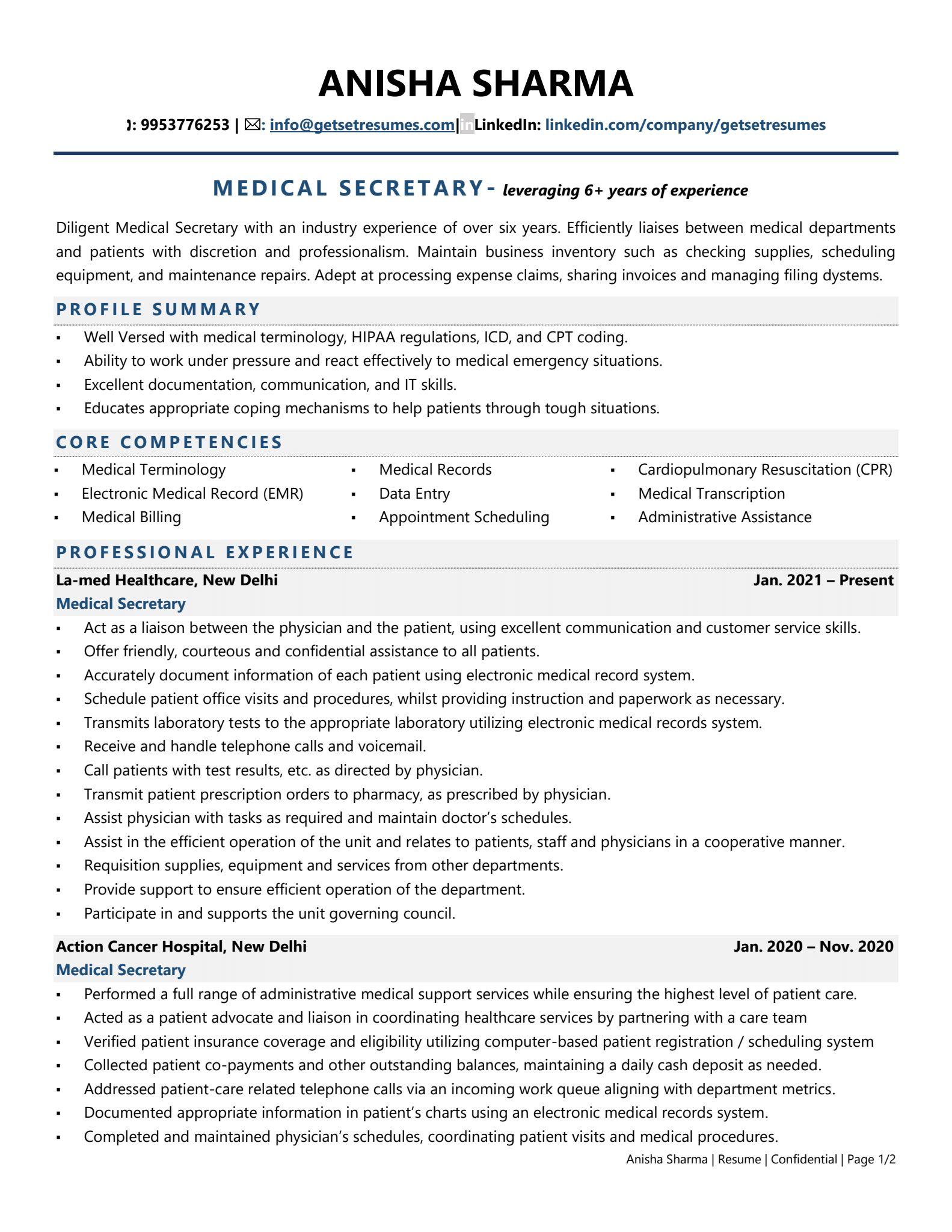 Medical Secretary Resume Examples Template with Job Winning Tips 