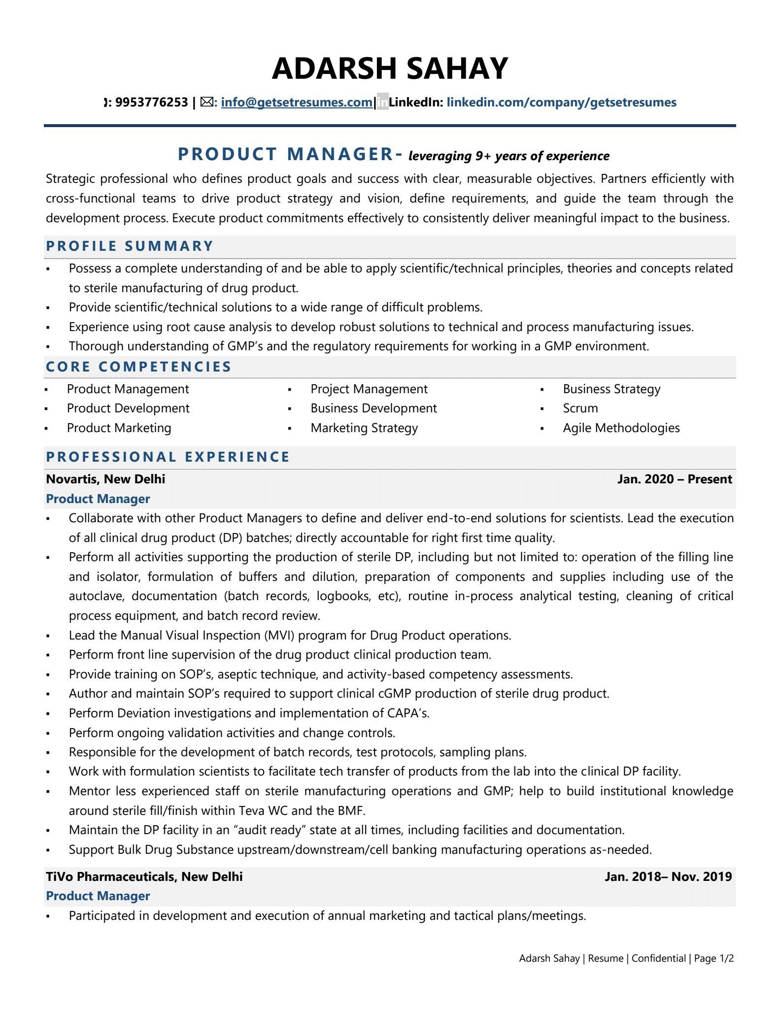 Pharma Product Manager Resume Examples Template with Job Winning Tips 