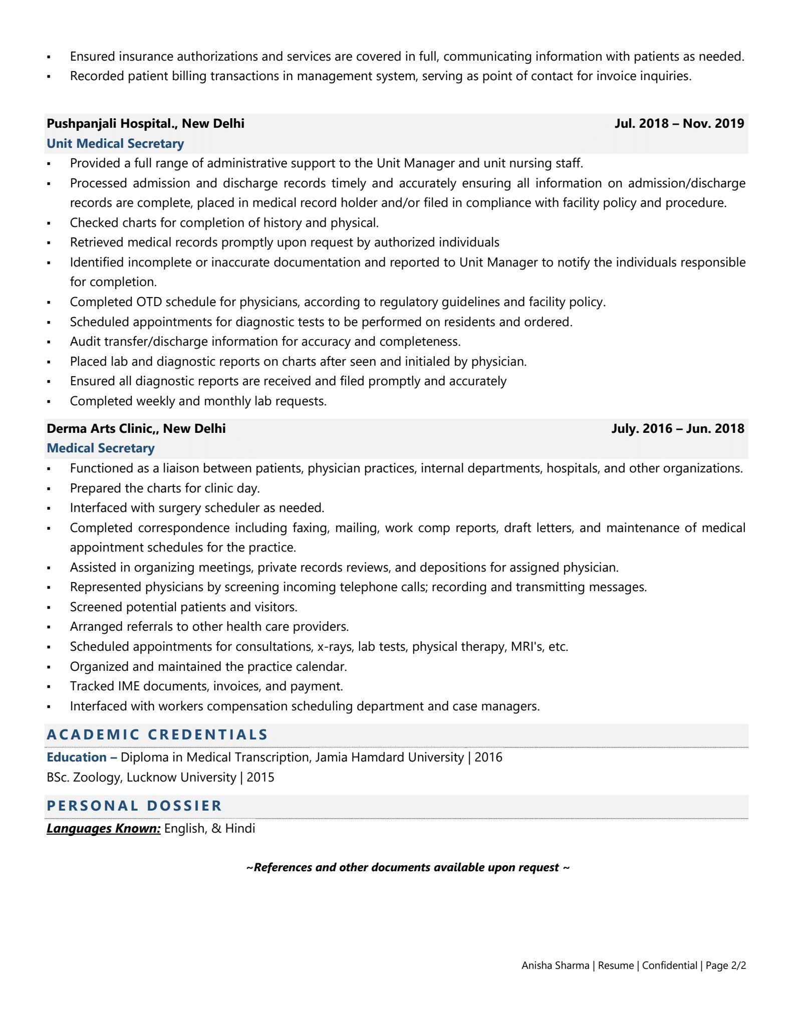 Medical Secretary Resume Examples Template with Job Winning Tips 