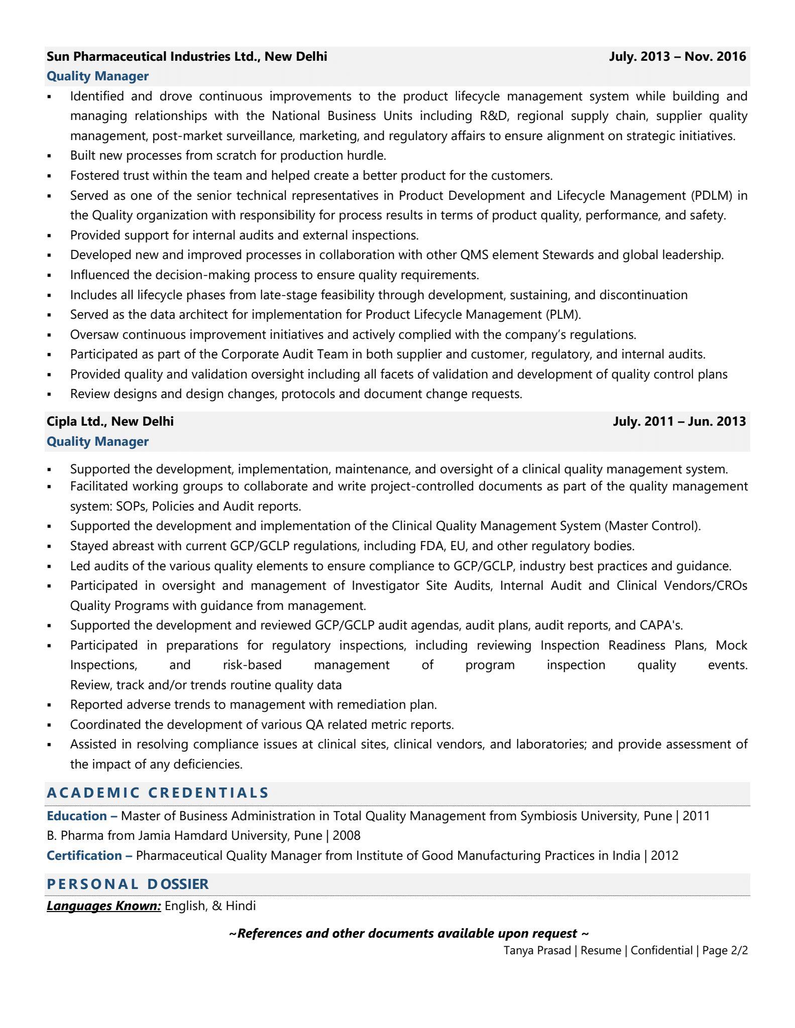 Quality Manager Pharma Resume Examples Template with Job Winning Tips 