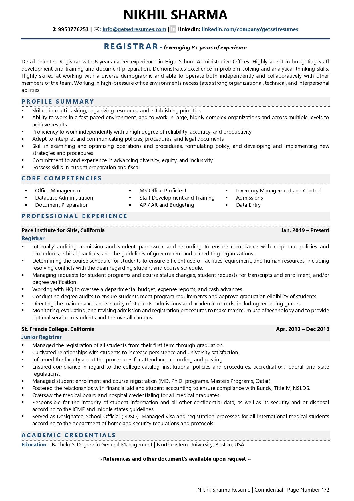 Registrar Resume Examples Template with Job Winning Tips 