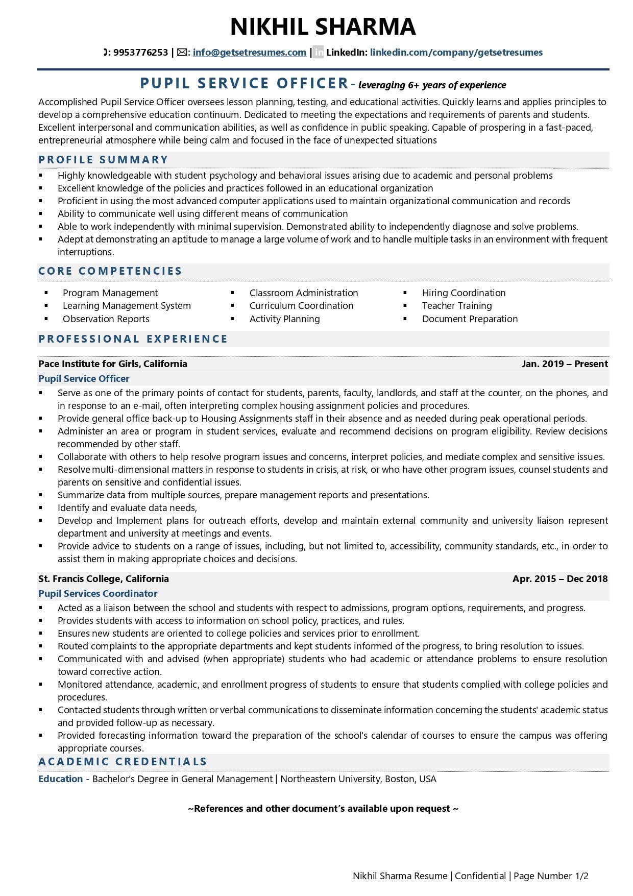 Pupil Services Officer Resume Examples Template with Job Winning Tips 