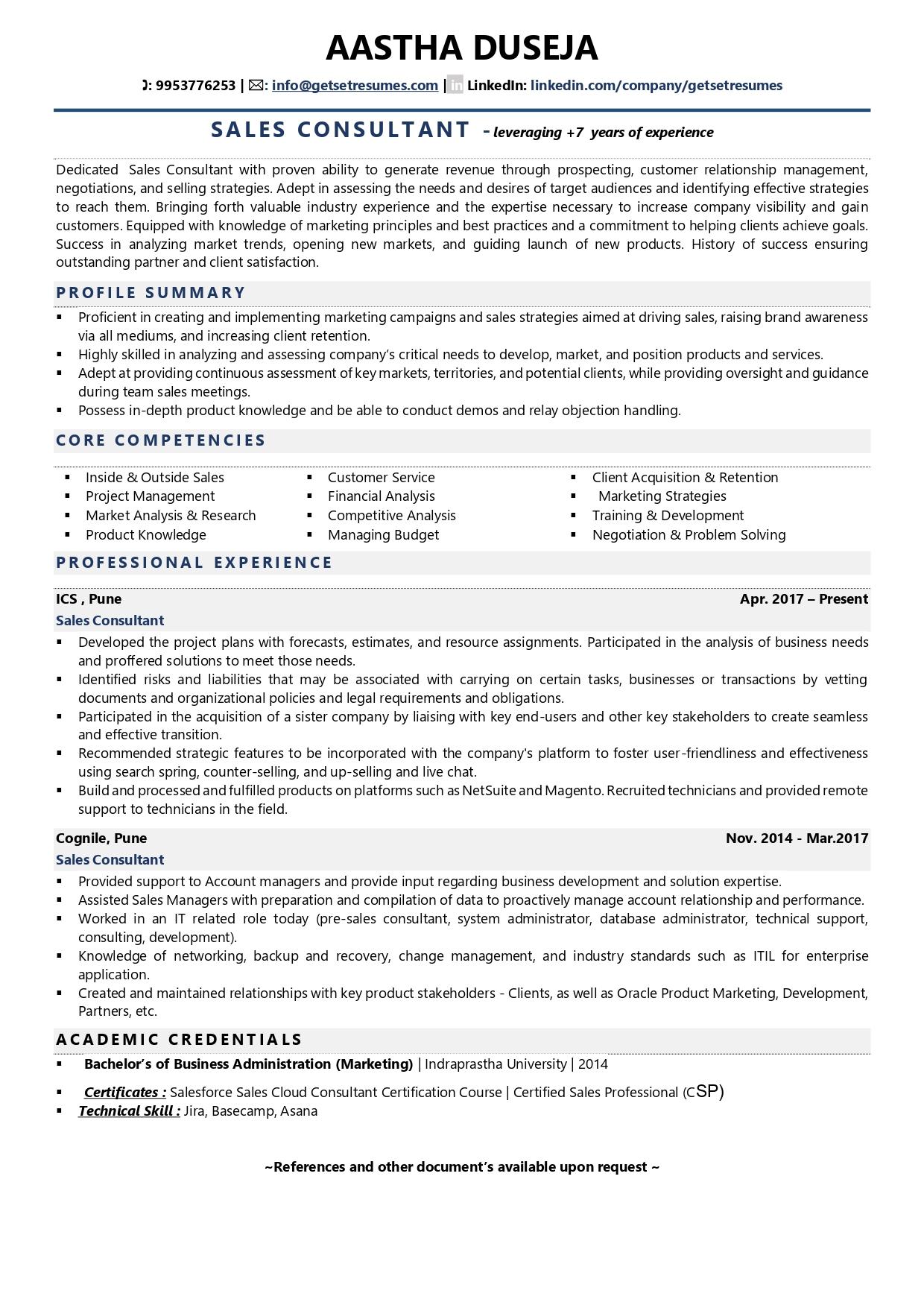 professional summary for resume sales
