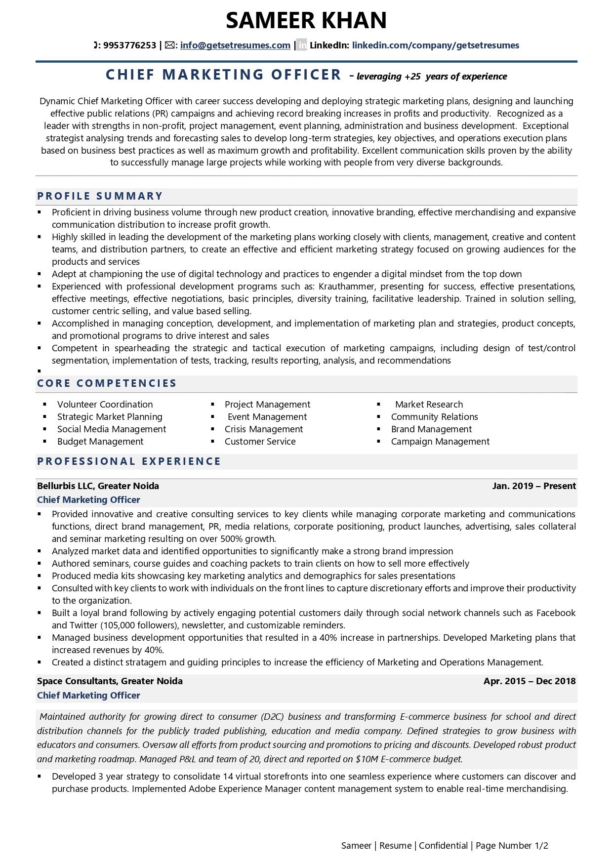 Chief Marketing Officer Resume Examples Template (with job winning tips)