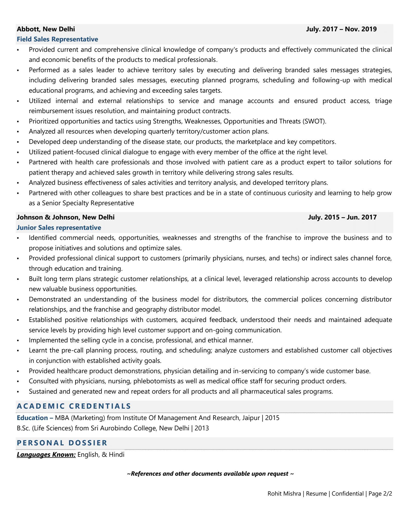 Medical Sales Representative Resume Examples Template with Job 