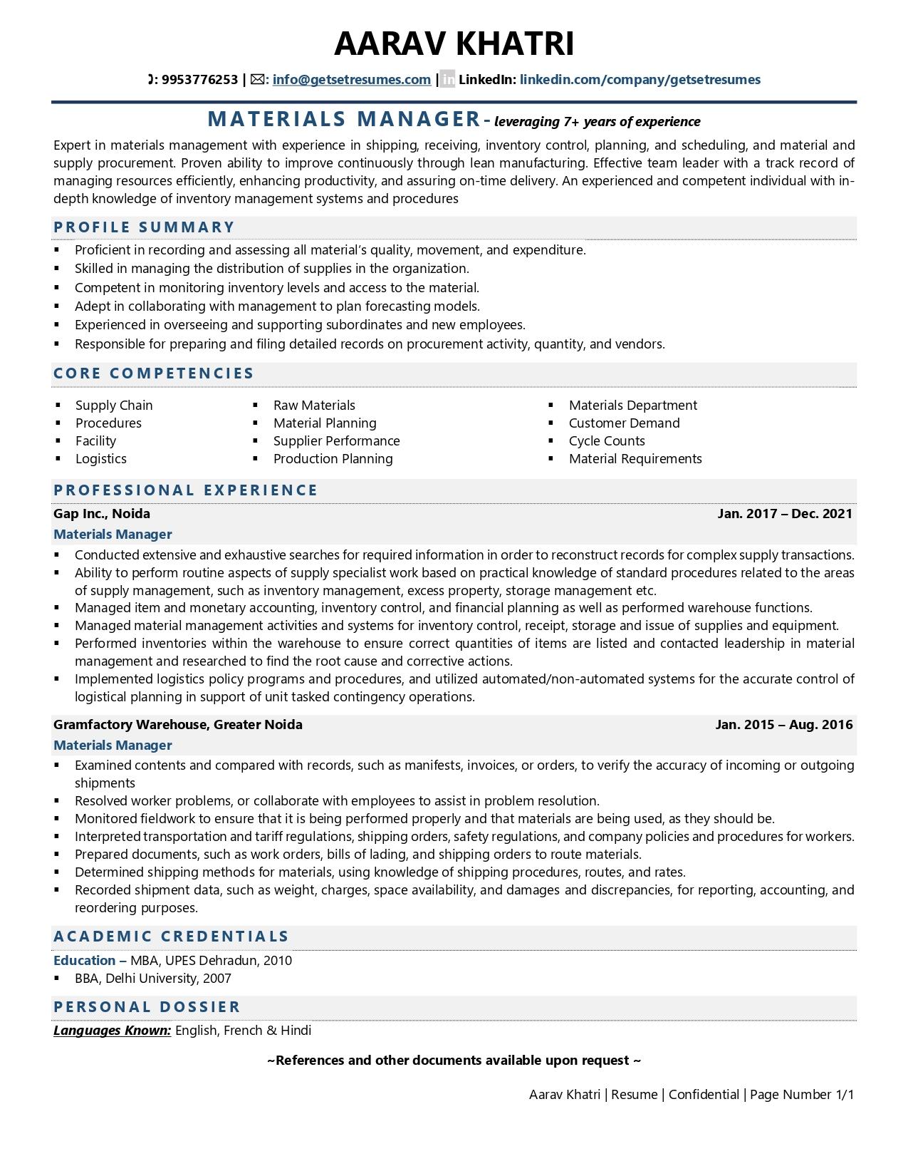 Materials Manager Resume Examples Template with Job Winning Tips 