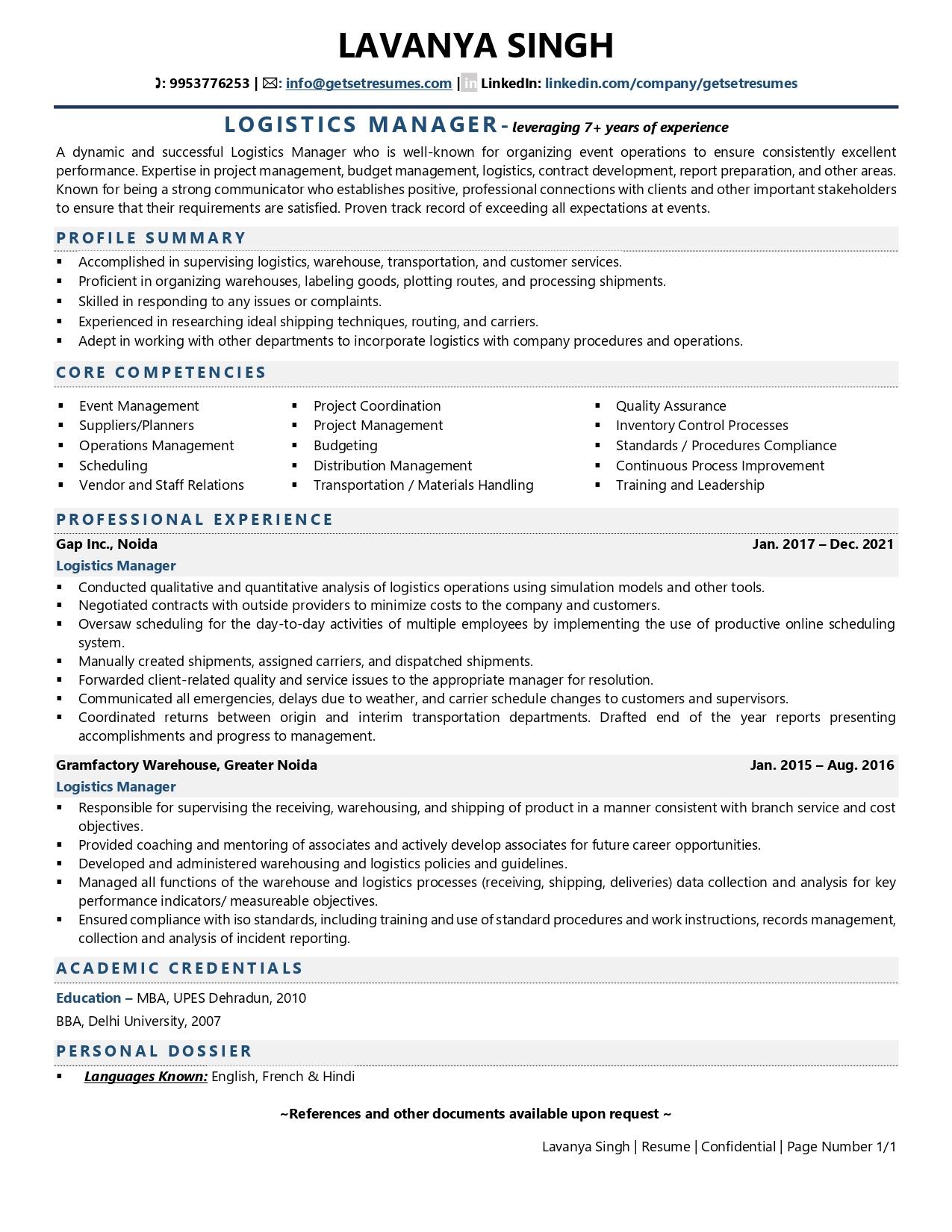 resume profile examples management