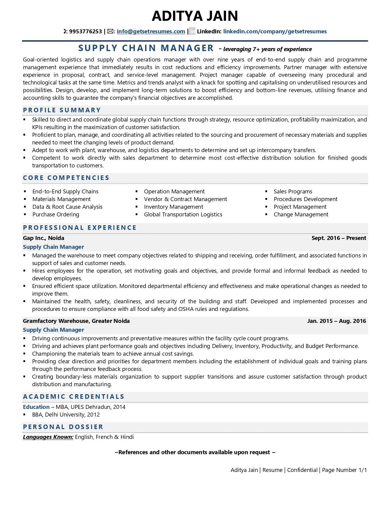 supply chain management resume examples