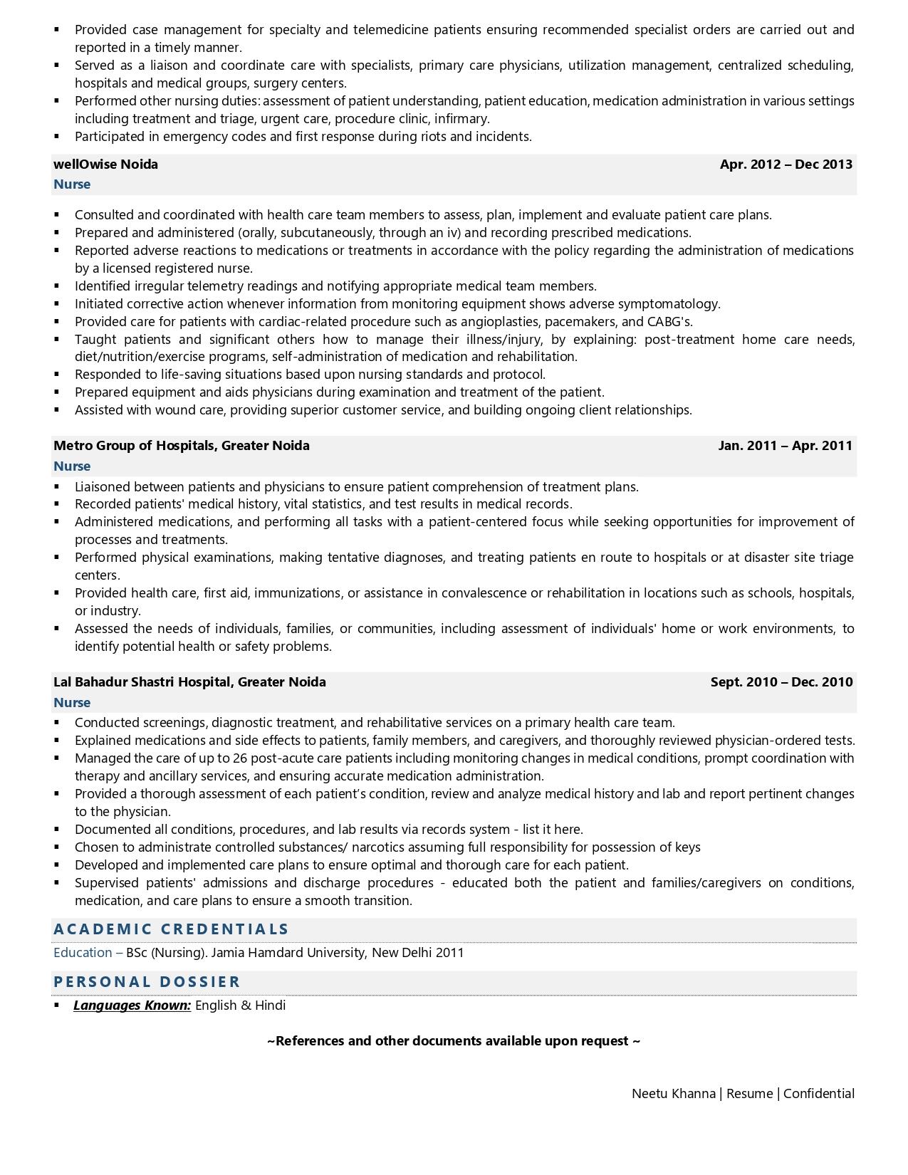 resume for registered nurse in australia