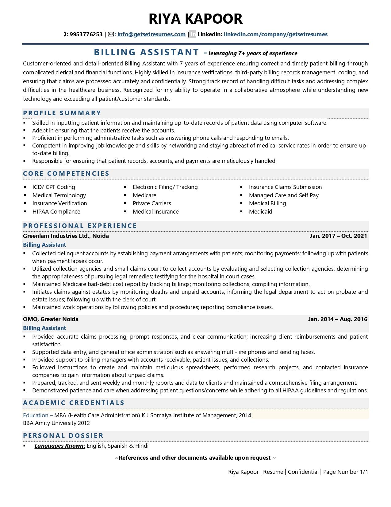 Billing Assistant Resume Examples Template with Job Winning Tips 