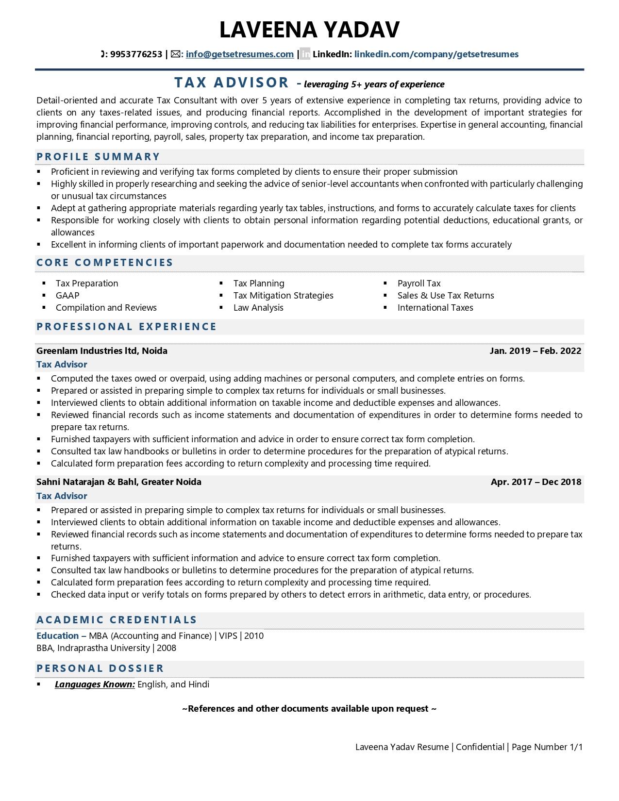 Tax Advisor Resume Examples Template with Job Winning Tips 