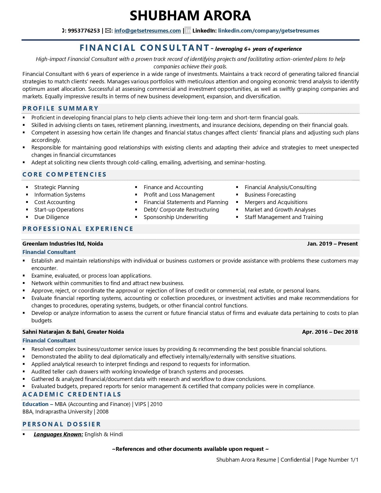 professional finance manager resume template