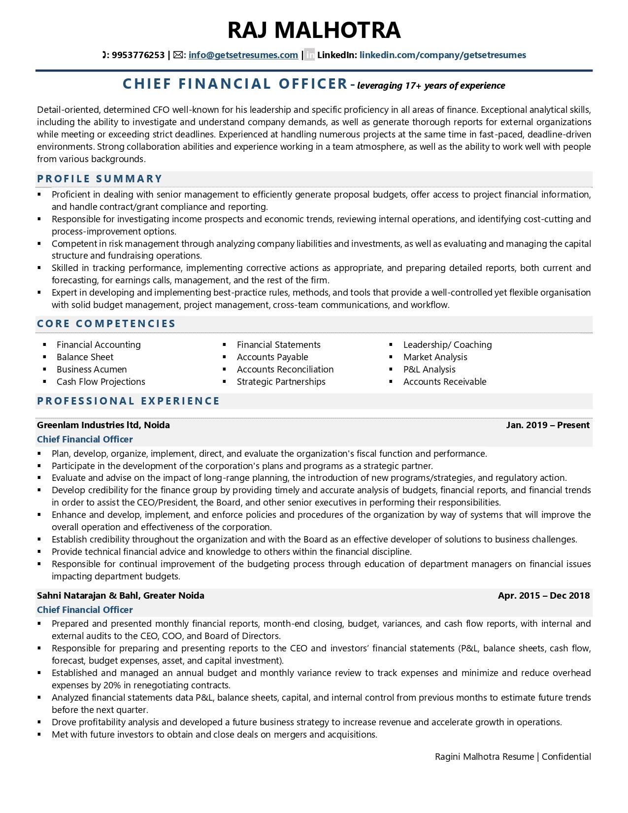 Chief Finance Officer Resume Examples Template with Job Winning Tips 