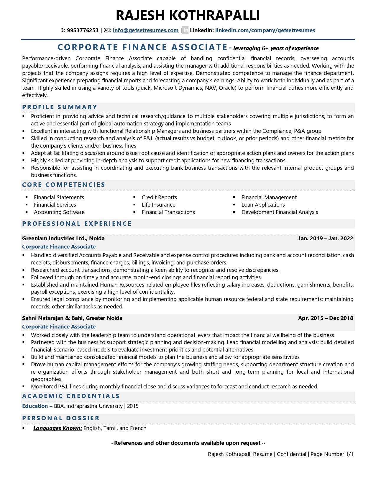 Corporate Finance Associate Resume Examples Template with Job 