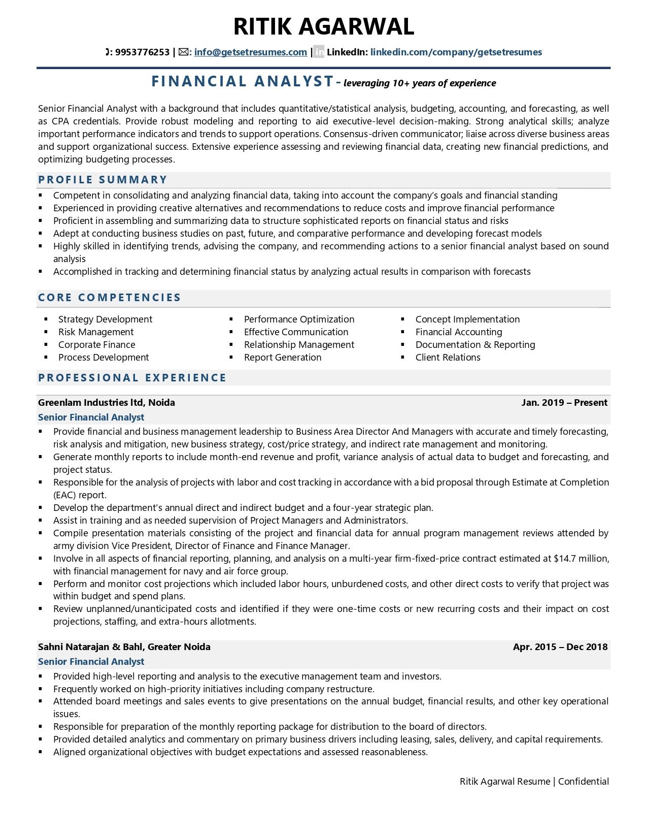 professional summary for resume finance