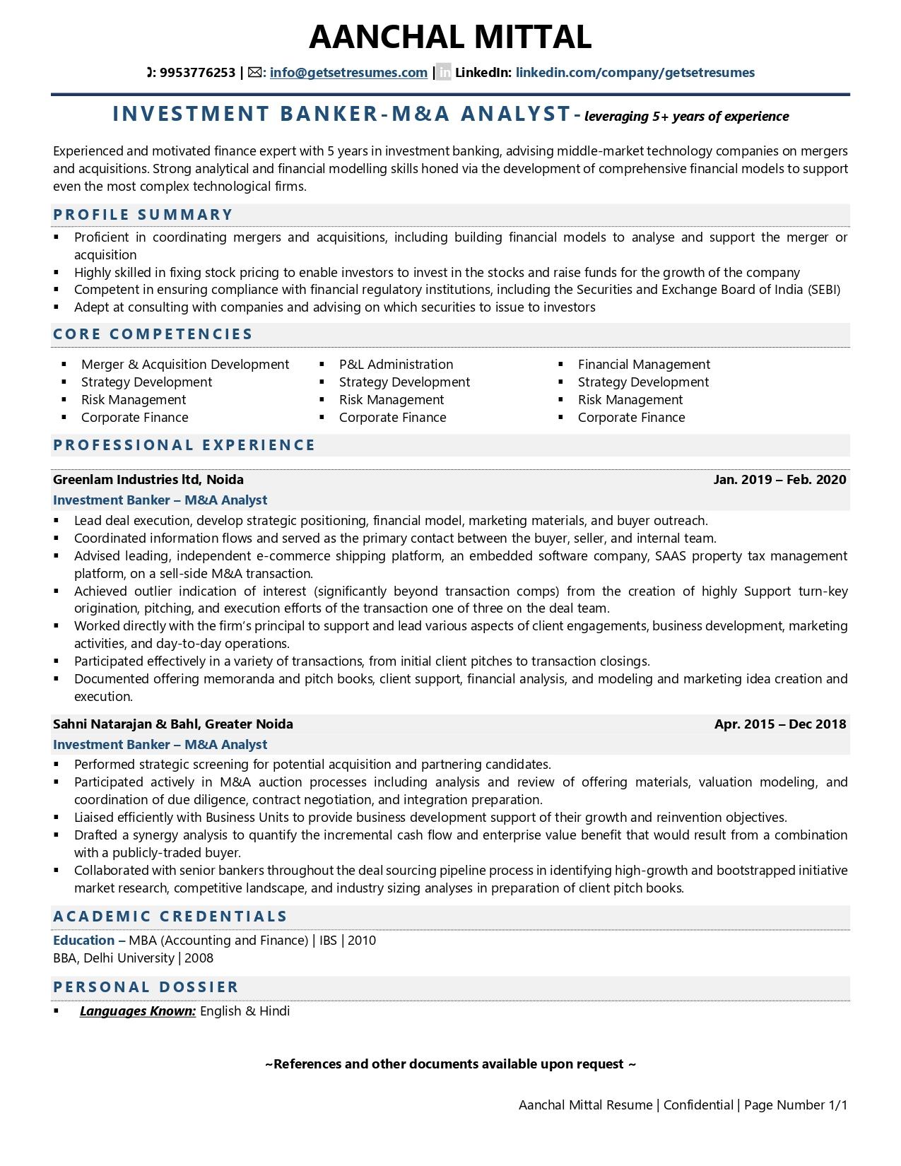 Investment Banker M A Analyst Resume Examples Template with Job Winning Tips 