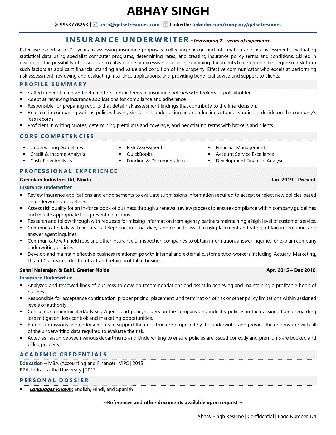 Insurance Underwriter Resume Examples Template with Job Winning Tips 