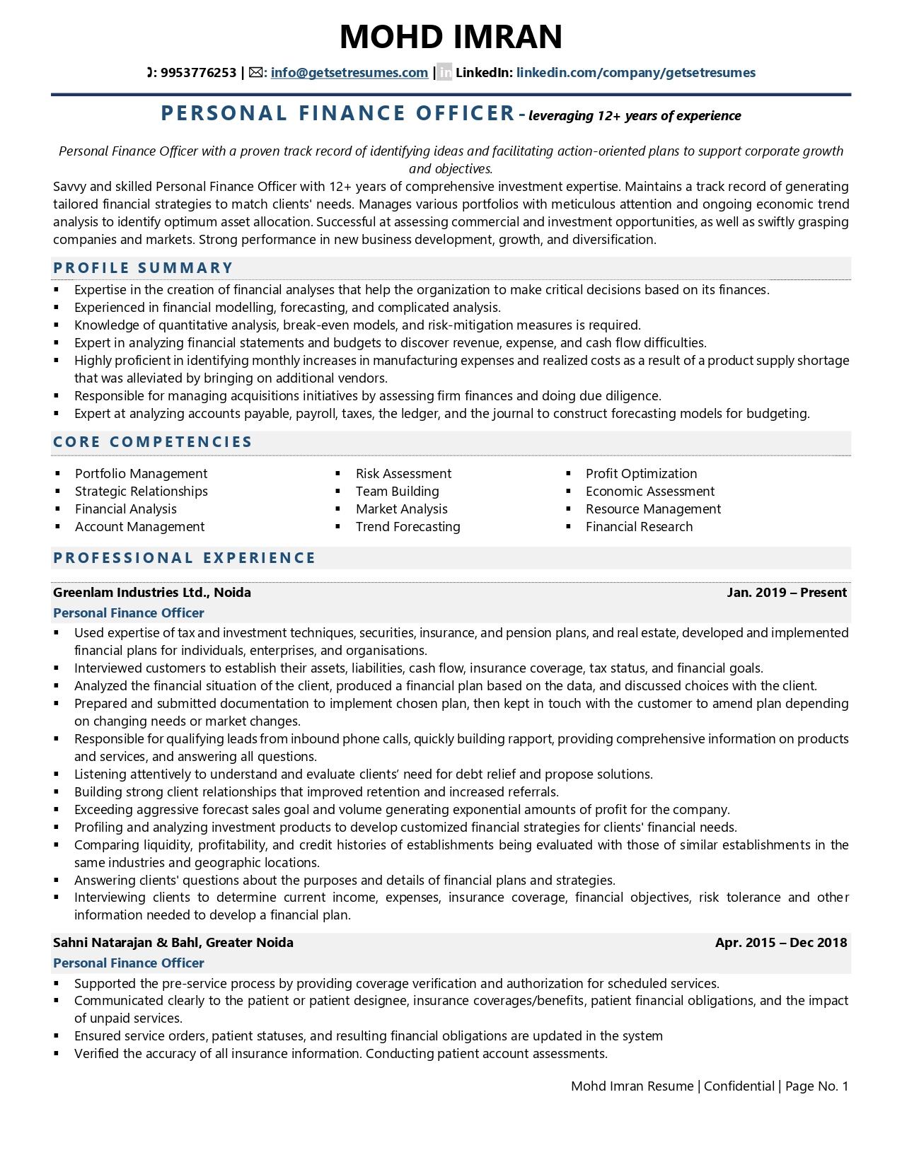 Personal Finance Officer Resume Examples Template with Job Winning Tips 