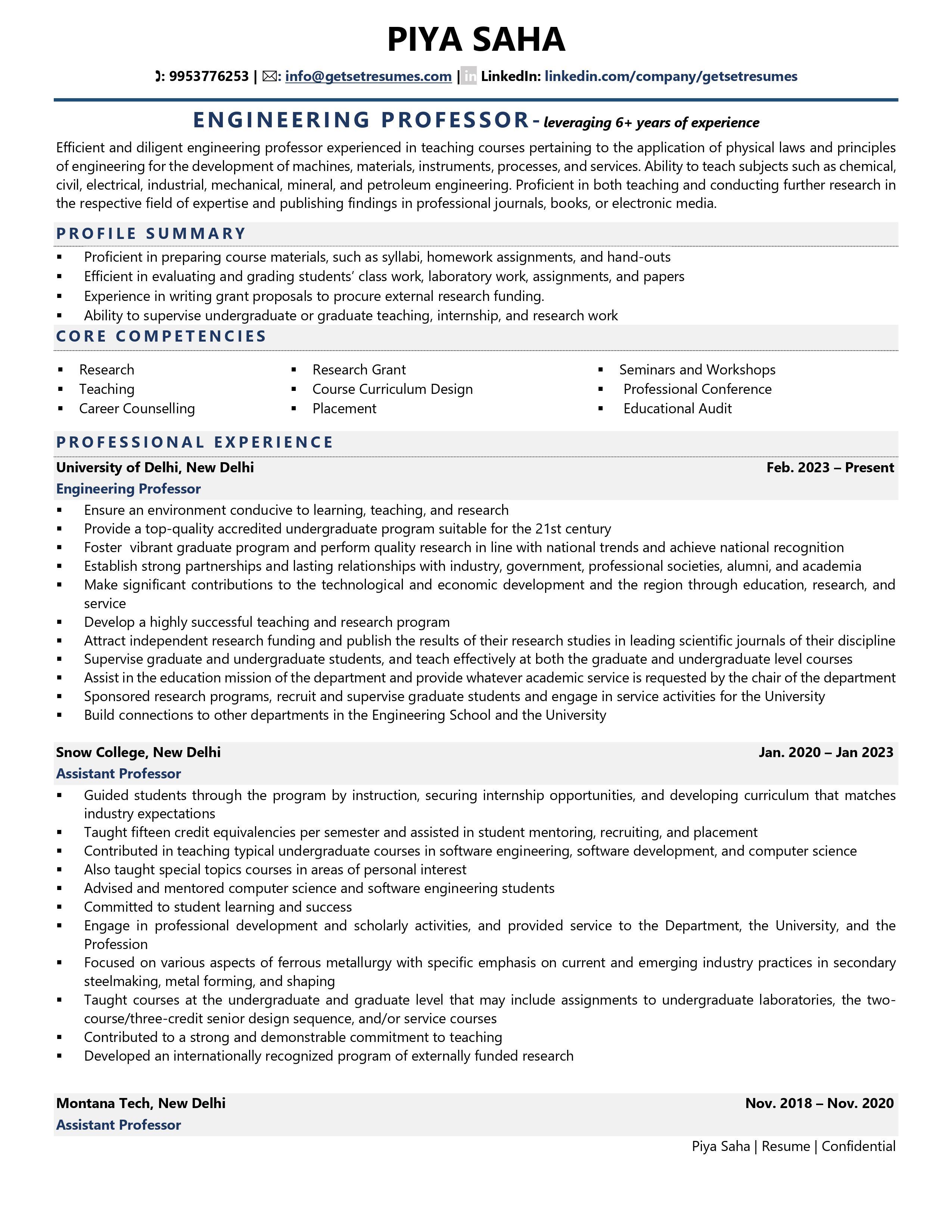 resume for college lecturer india