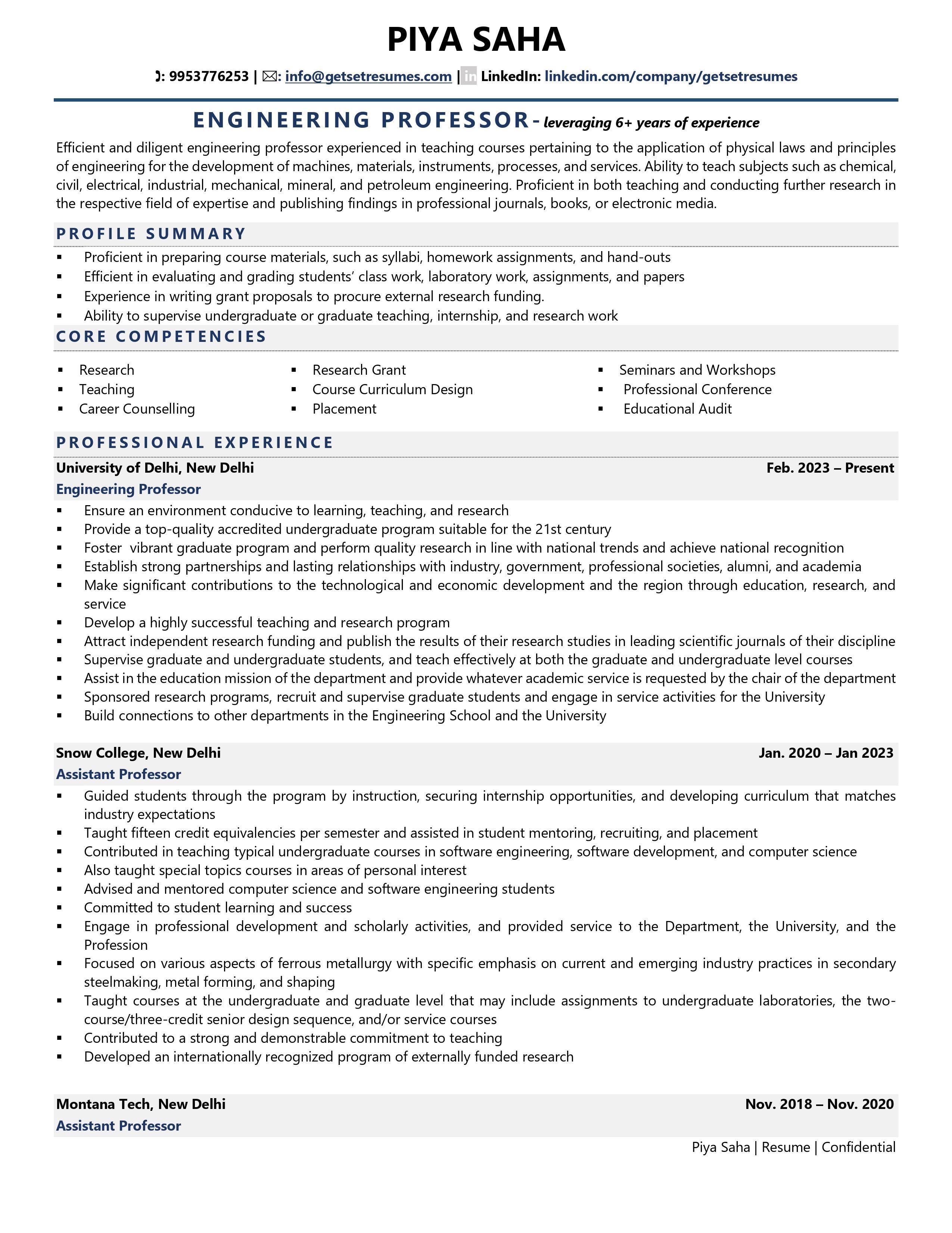 Engineering Professor Resume Examples Template with Job Winning Tips 