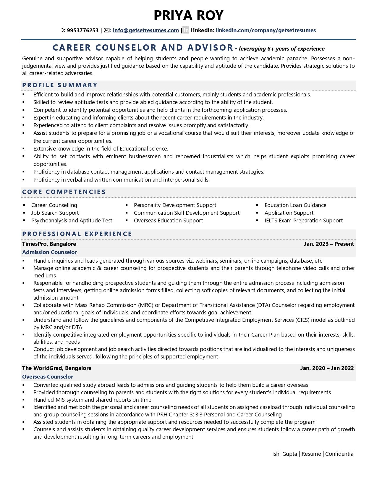 Career Counselor And Advisor Resume Examples Template with Job 