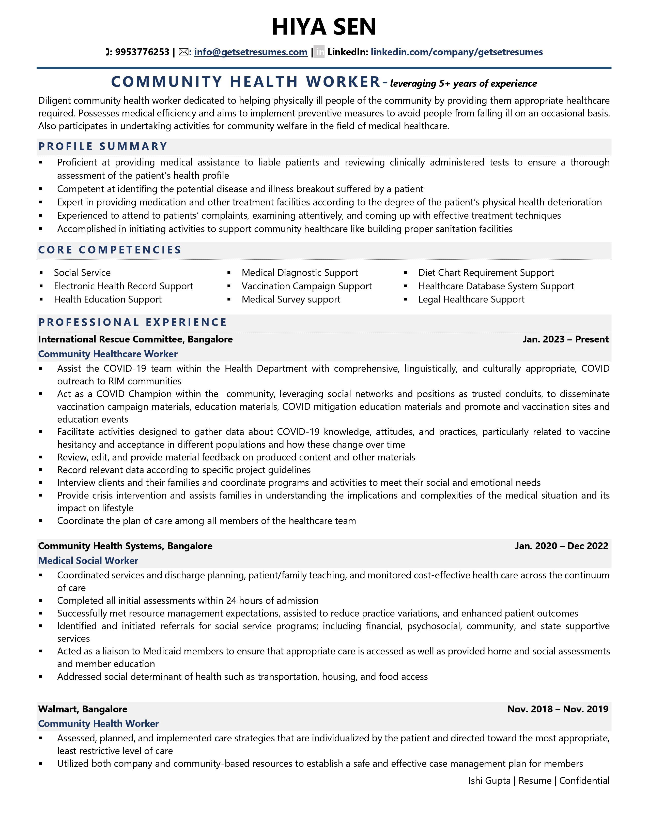 resume for community support worker