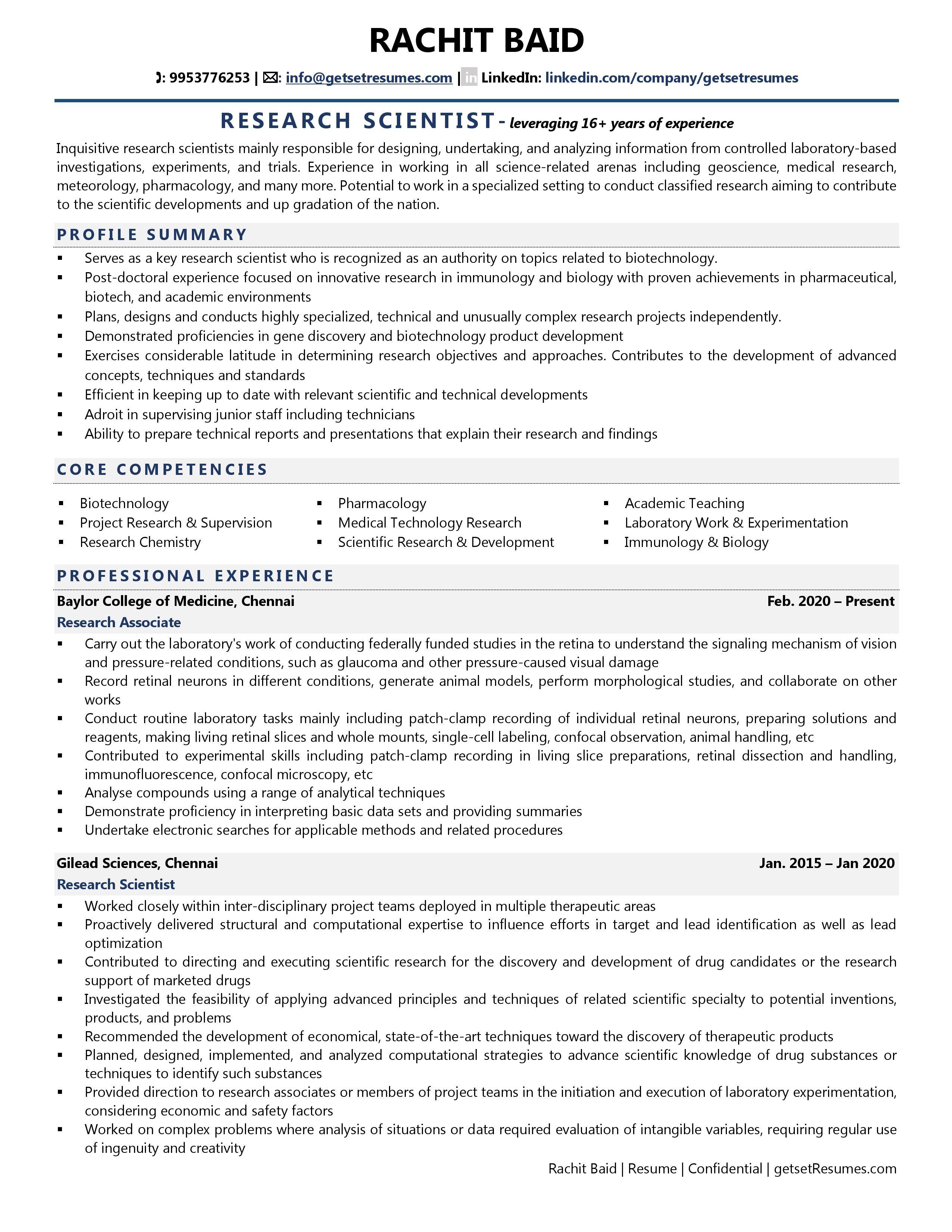Research Scientist - Resume Example & Template