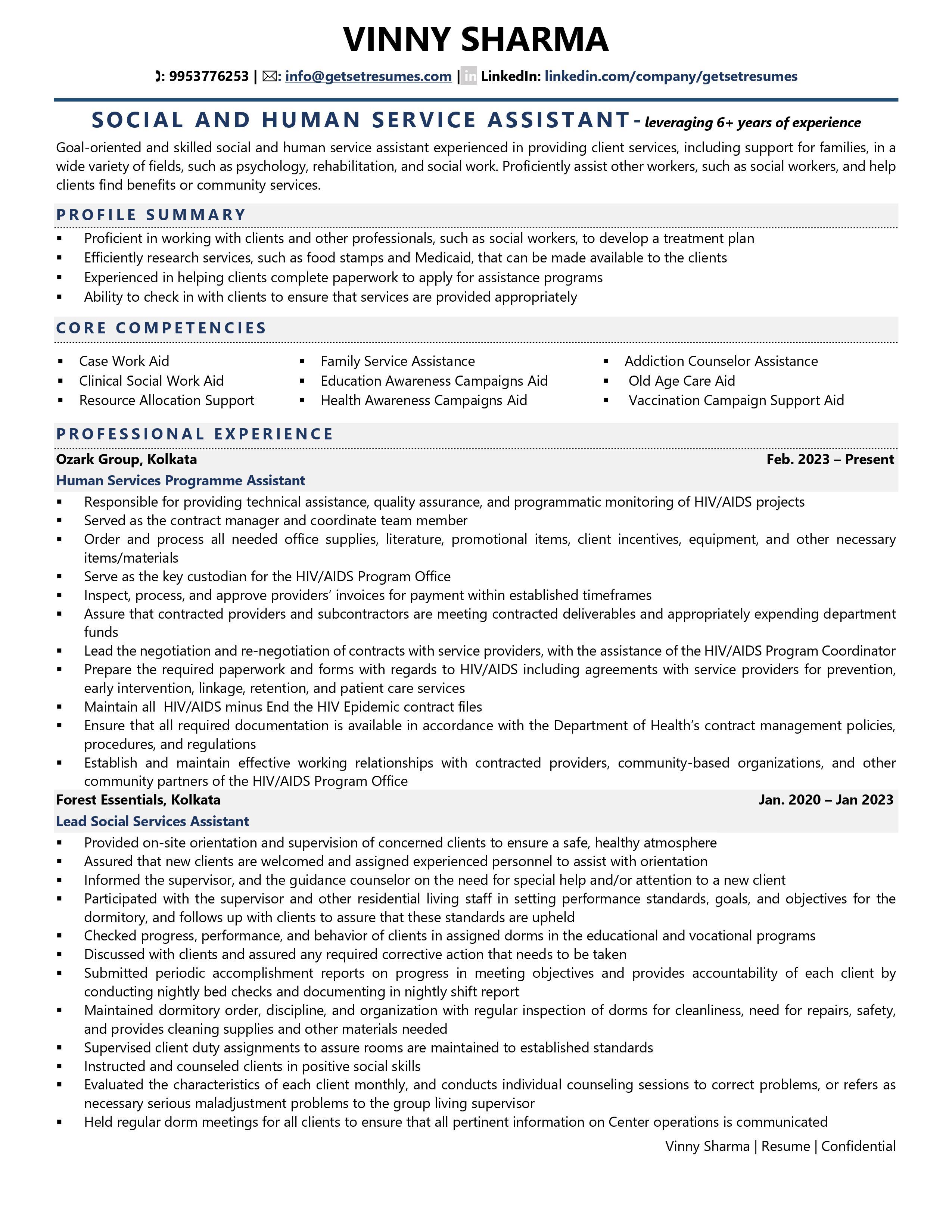 Social and Human Service Assistant - Resume Example & Template