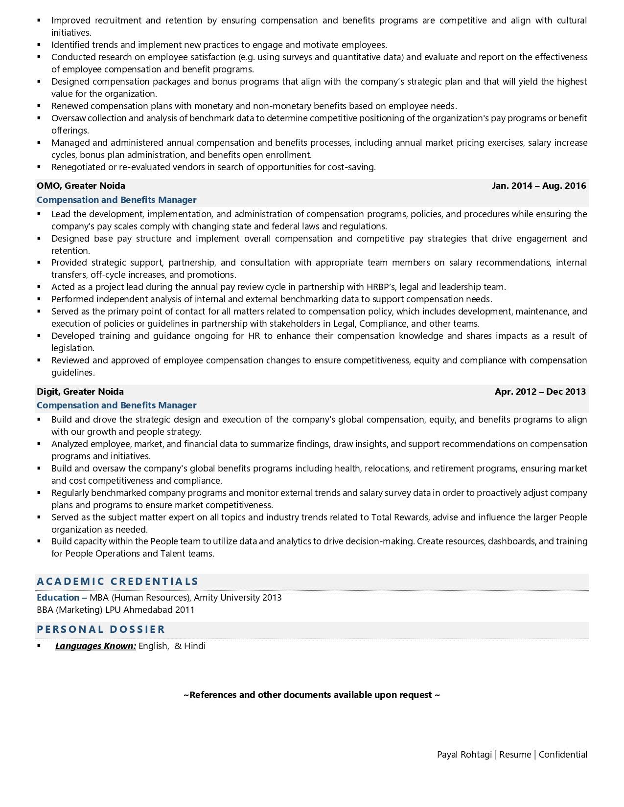 Compensation Benefits Manager Resume Examples Template with Job 