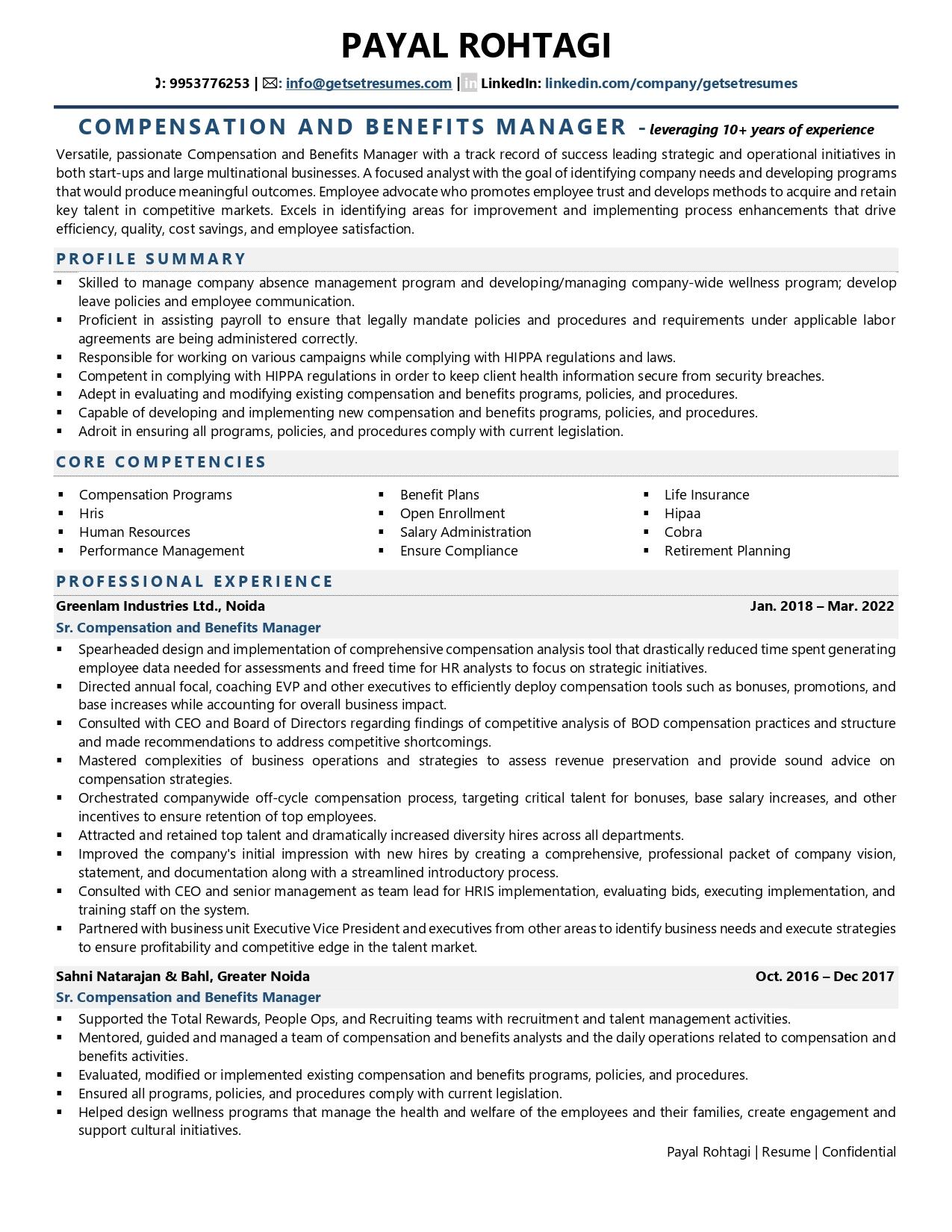 Compensation Benefits Manager Resume Examples Template with Job 