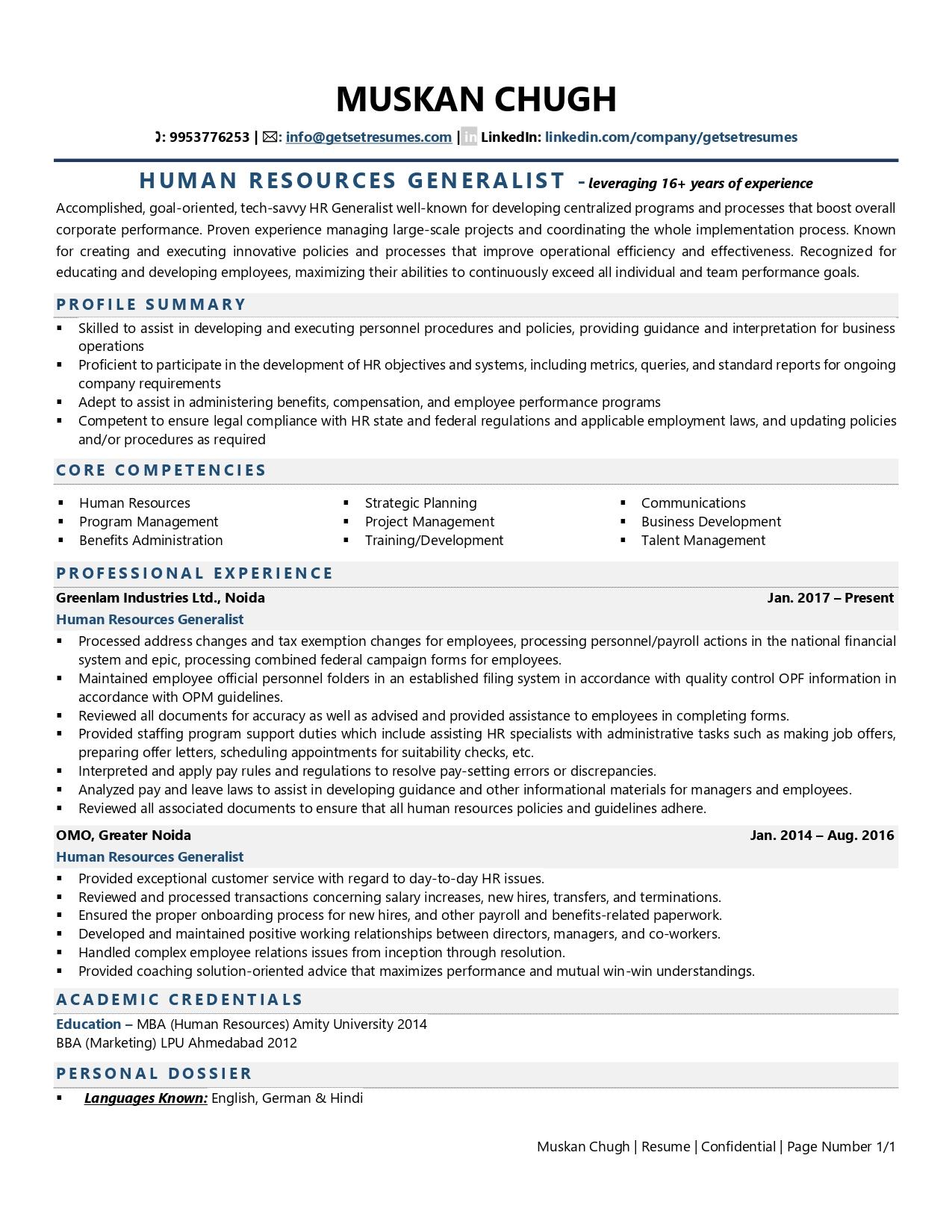 Human Resource Generalist Resume Examples Template with Job Winning 