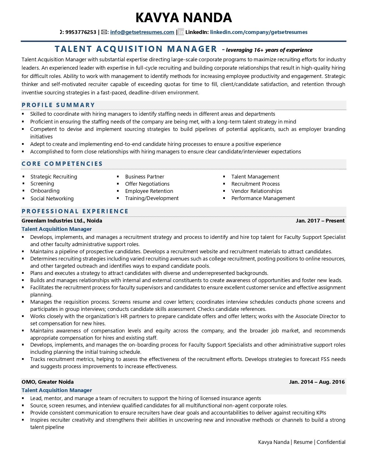 Talent Acquisition Manager Resume Examples Template with Job Winning 