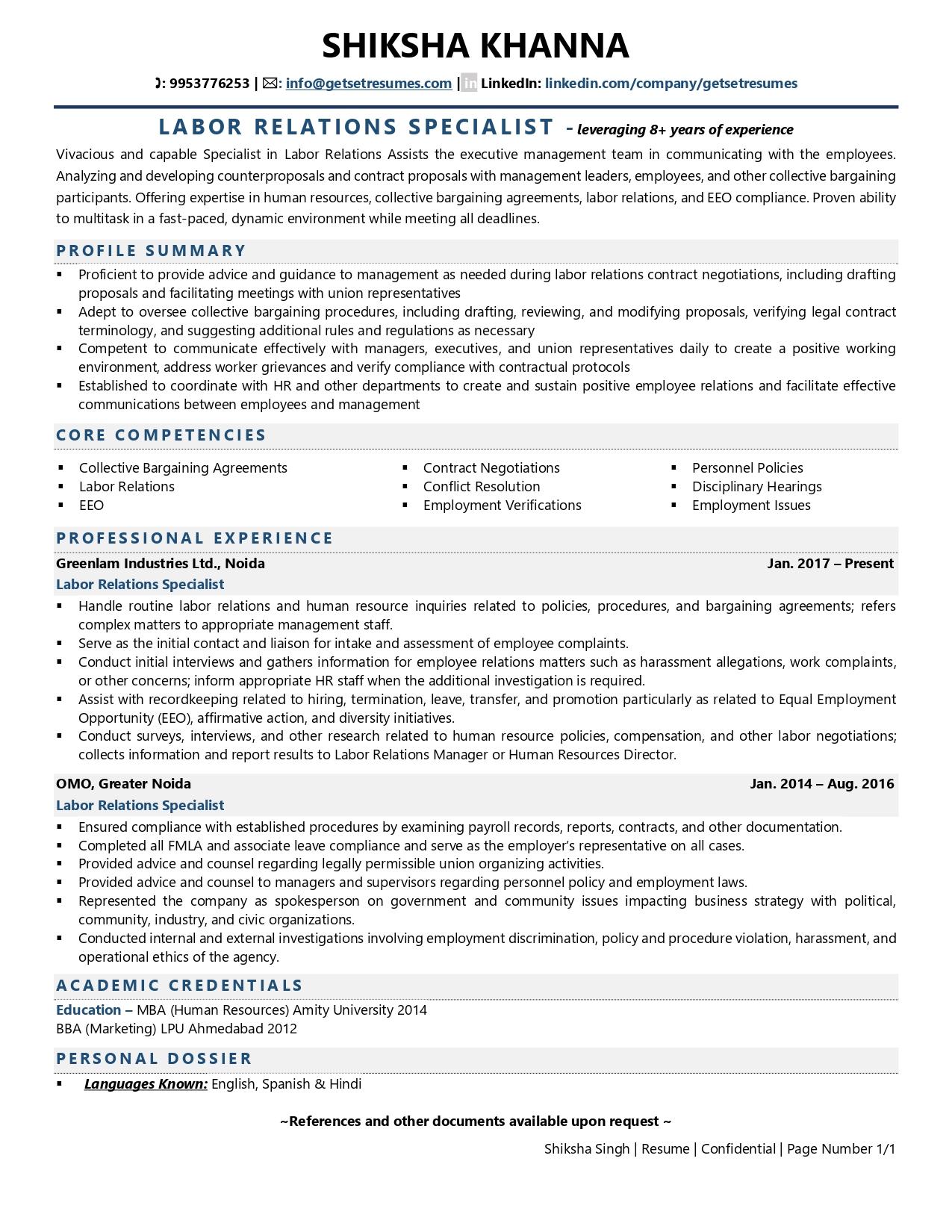 Labor Relations Specialist Resume Examples Template with Job Winning 