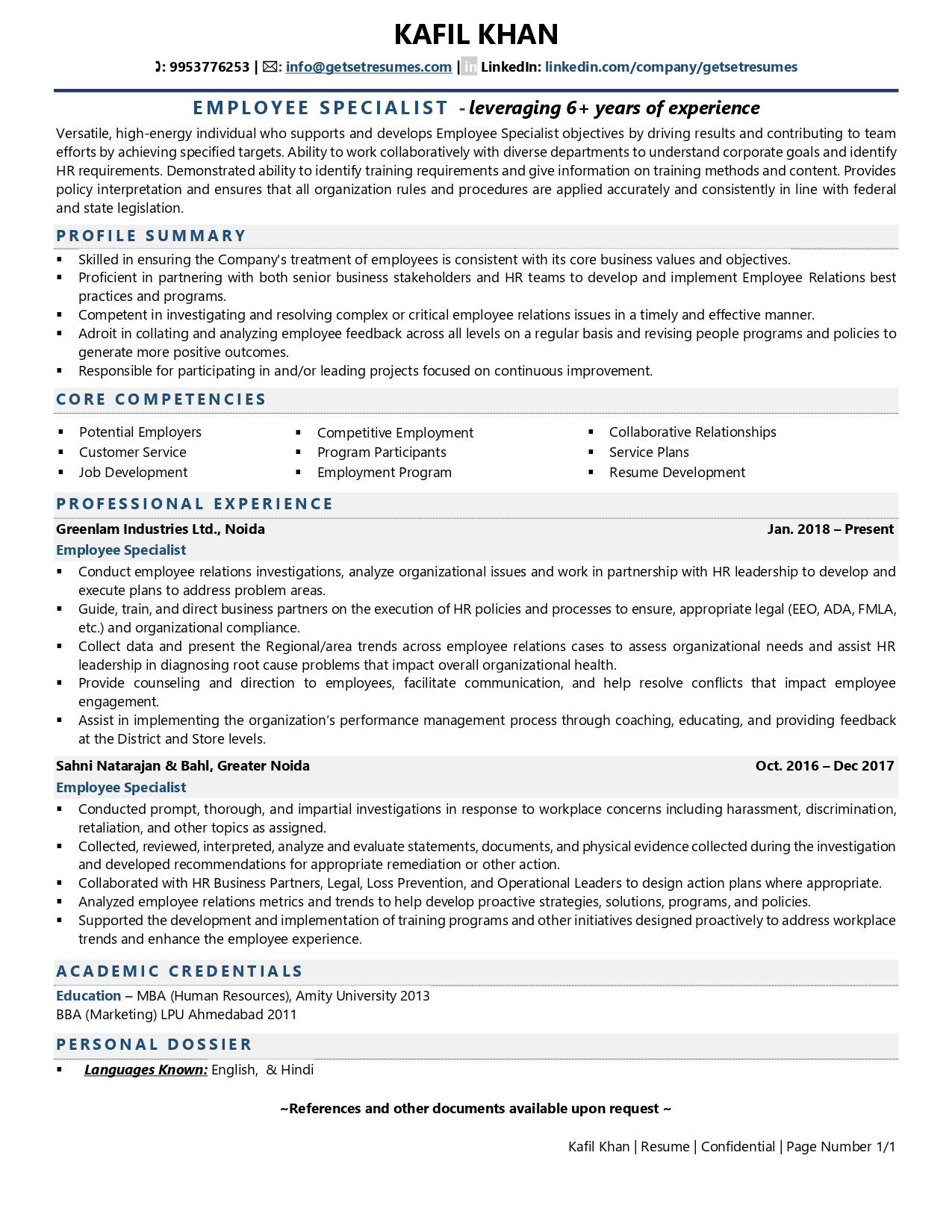 Employee Specialist Resume Examples Template with Job Winning Tips 