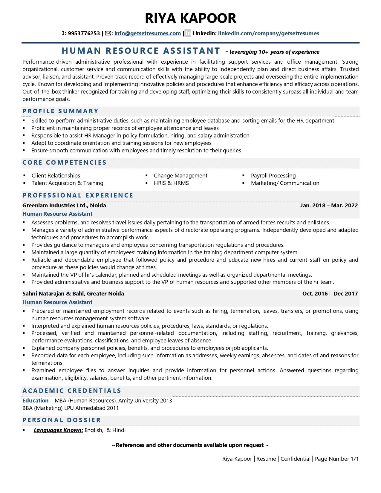 resume objective for human services