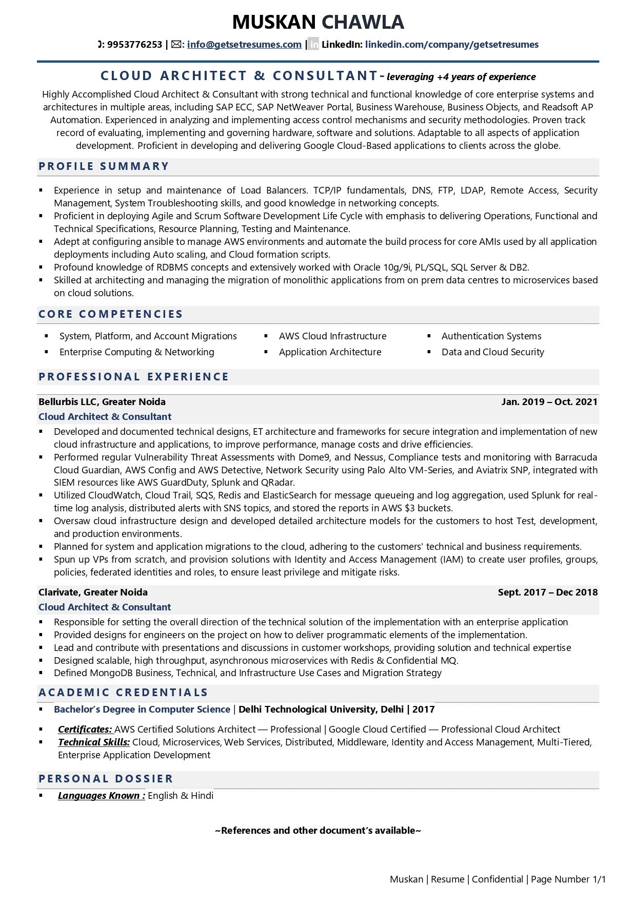 Cloud Architect Consultant Resume Examples Template (with job