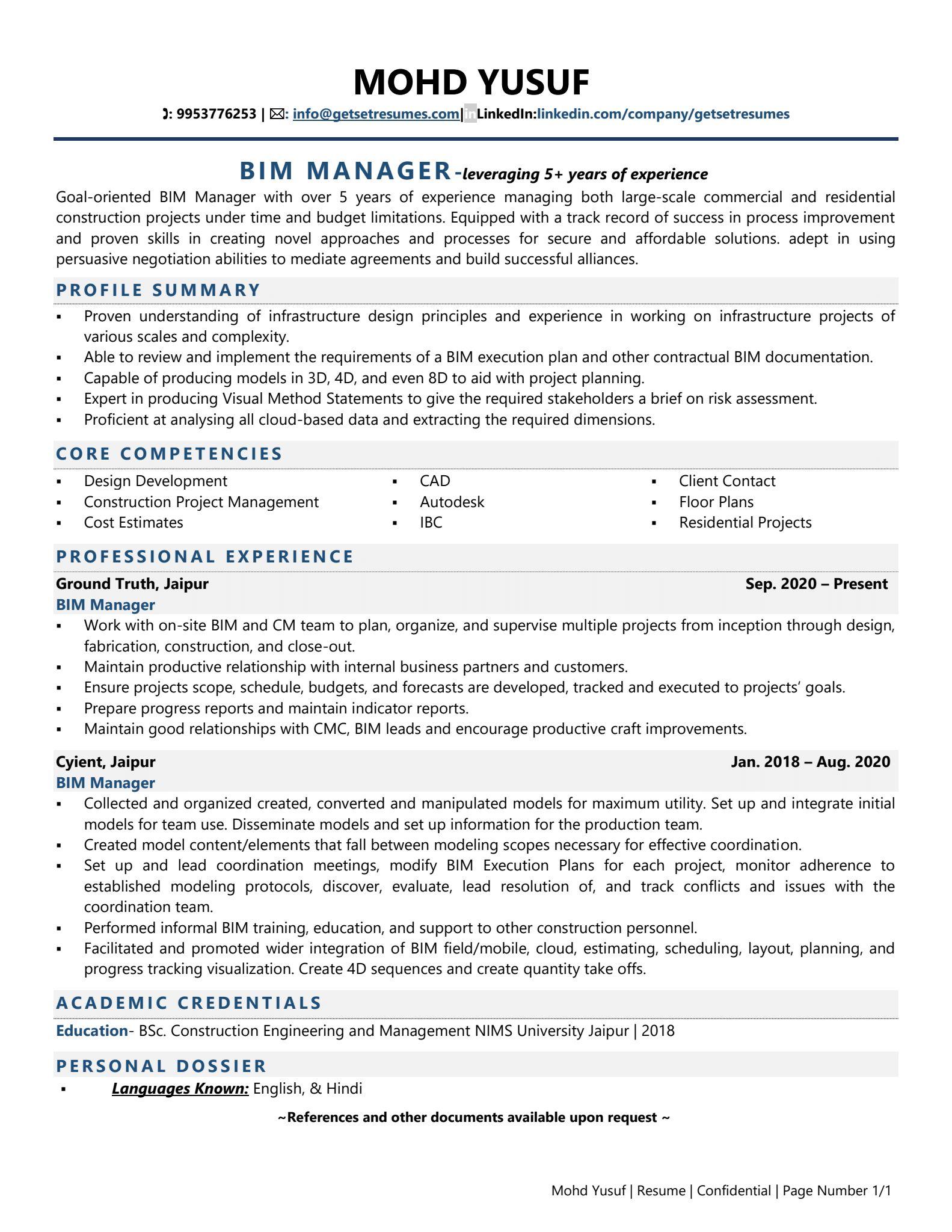 BIM Manager Resume Examples Template with Job Winning Tips 