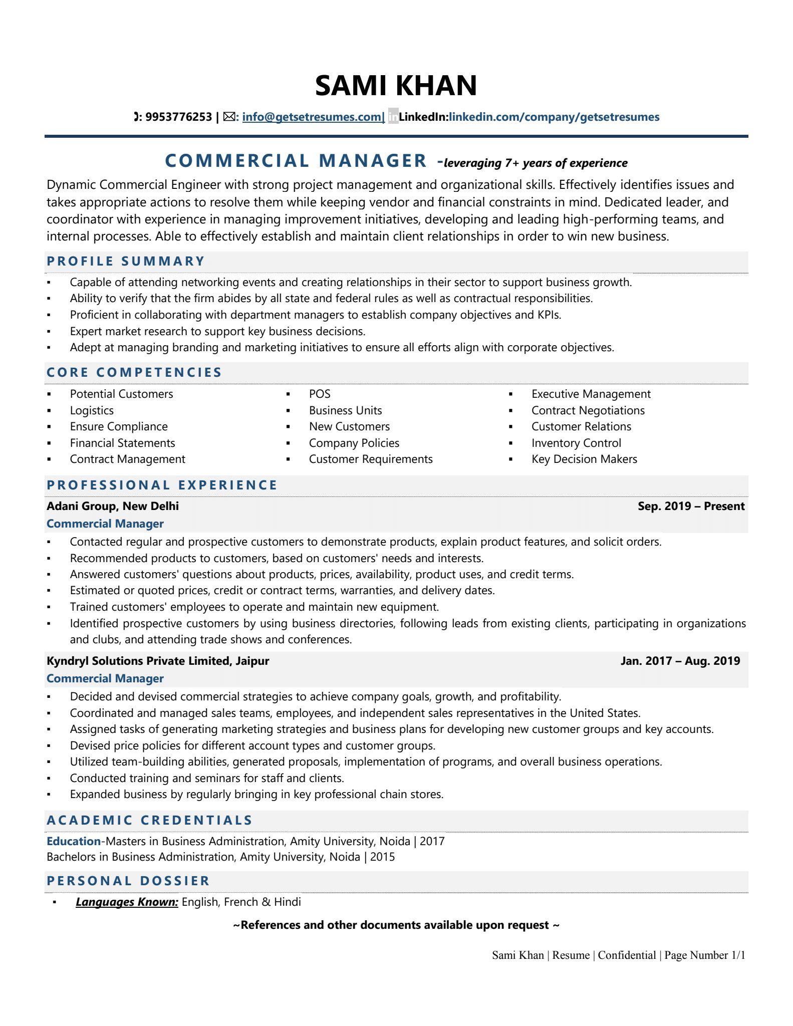 Commercial Manager Resume Examples Template with Job Winning Tips 