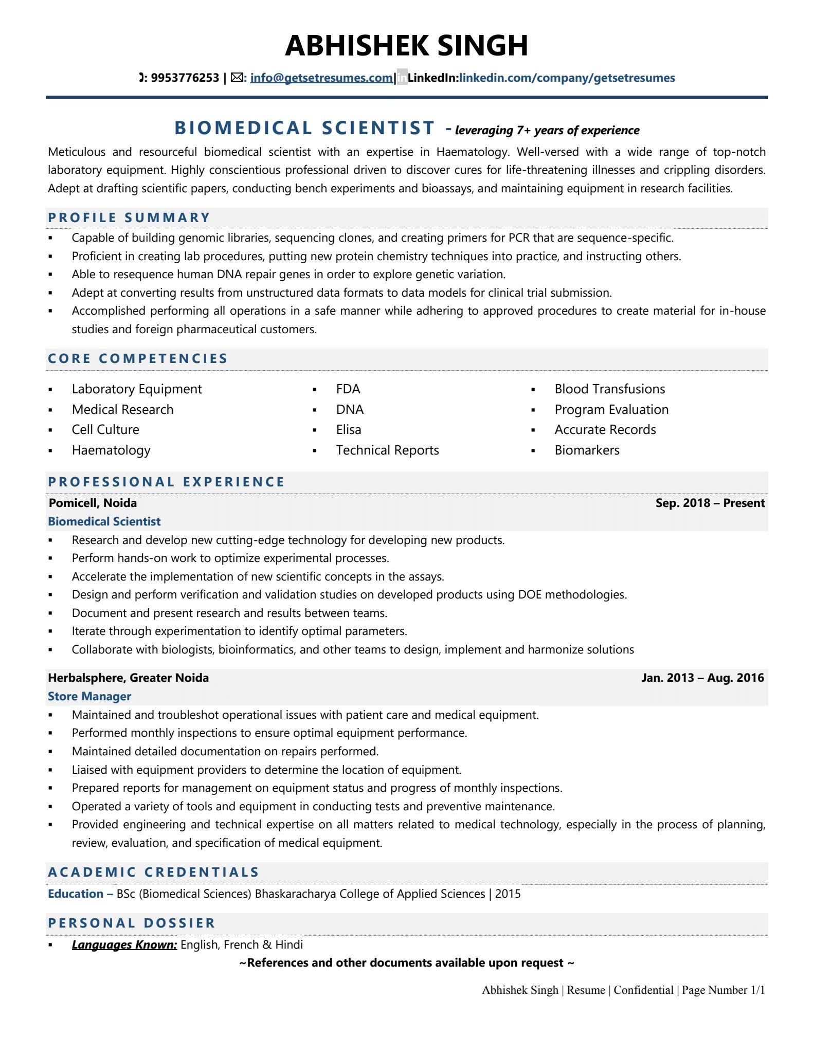 Biomedical Scientist Resume Examples Template with Job Winning Tips 